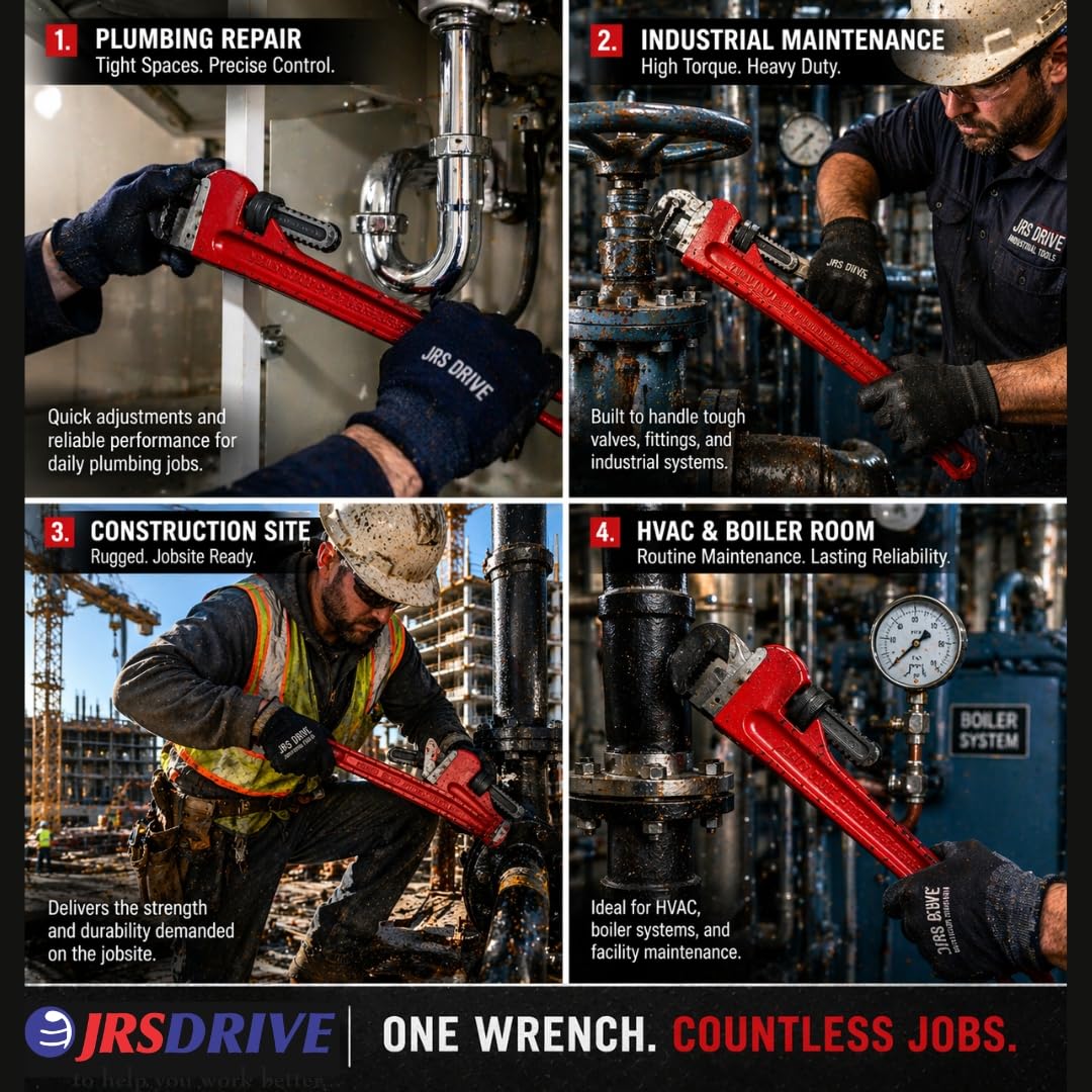 Eastman Pipe Wrenches Set Of 1Pcs, 24/600 Mm, Drop Forged Steel Induction Hardened Teeth Ideal for Construction & Heavy-Duty Applications for Industrial & Professional Use (E-2048)