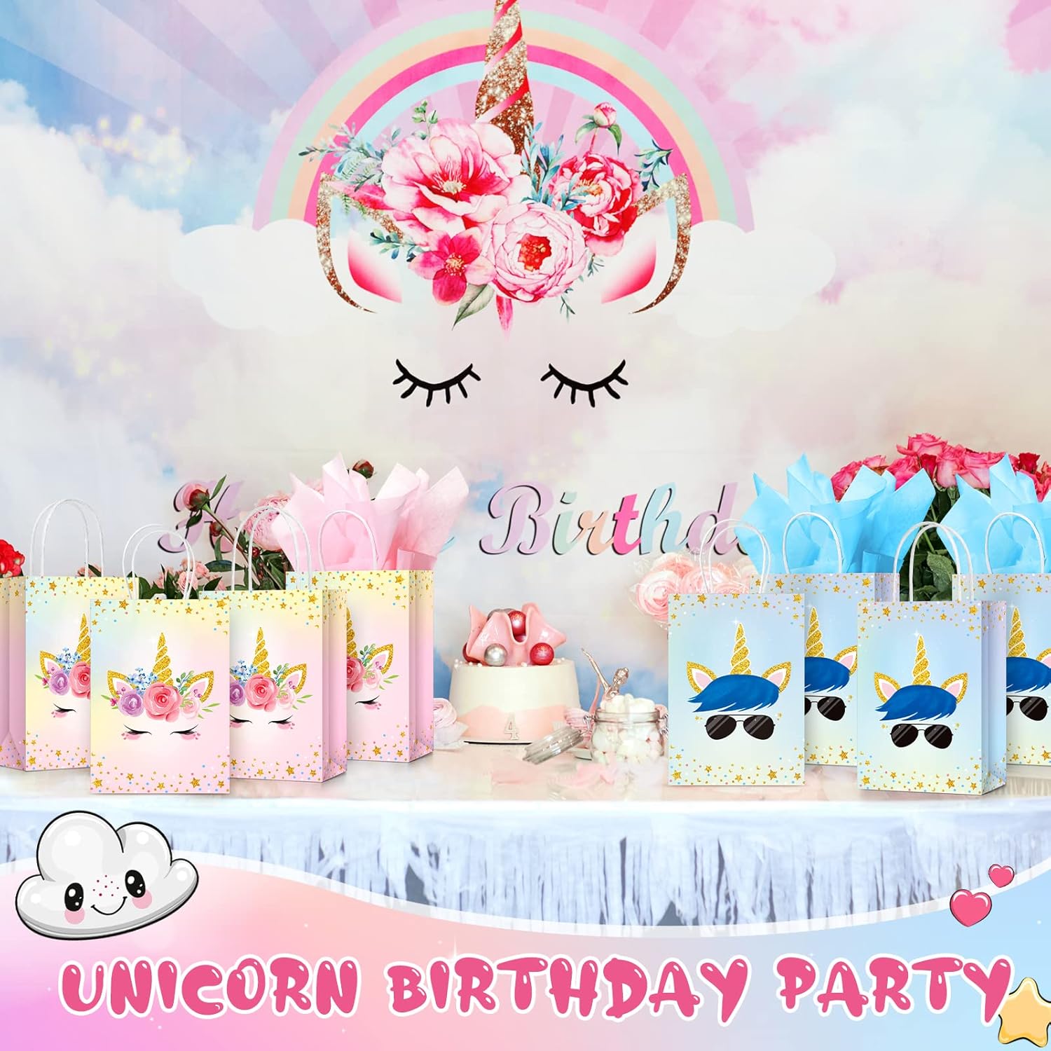 Sherr 30 Pcs Unicorn Party Favor Bags with Handles Tissue 8.3 Inches Paper Candy Treat Goodie Gift Unicorn Party Supplies for Kids Girls Boys Gender Reveal Baby Shower Birthday Decorations - Image 4