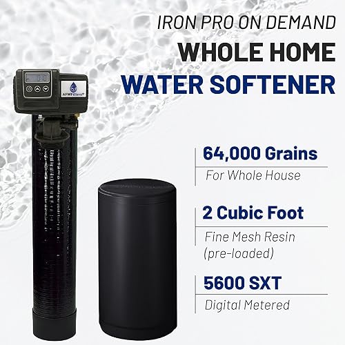Miniatura 2 de AFWFilters Iron Pro 2 - Filtro combinado de hierro para suavizar agua Fleck 5600SXT, válvula dosificadora digital de 64,000 granos, alto flujo para