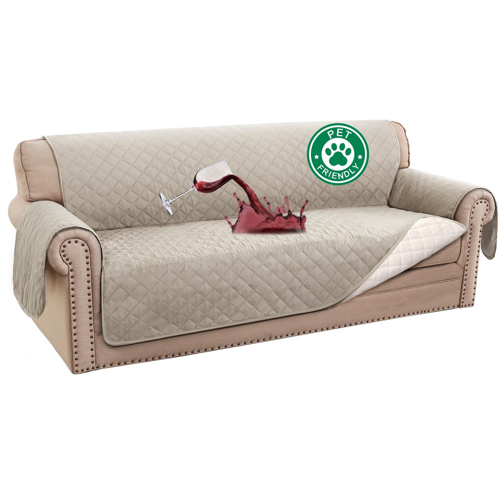 Bellahills Pale Oak Sofa Cover 100% Waterproof Sofa Cover 3 Seater Sofa Slipcovers Triple Non-Slip Couch Covers 3 Seater Washable Sofa Protector With Elastic Strap For Kids/Pets (Sofa 70", )