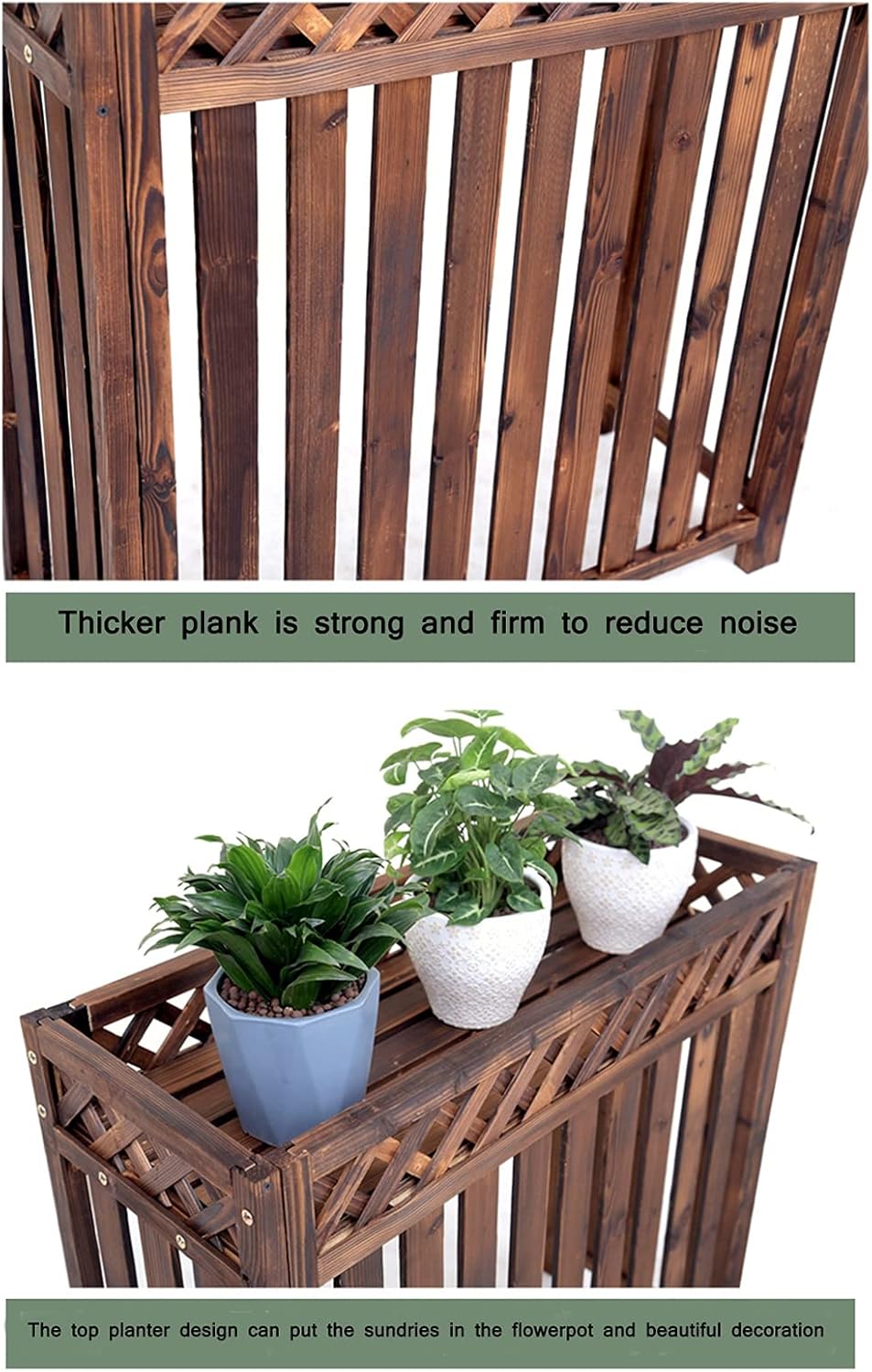 Air Conditioner Cover,Floating Shelves Outdoor Flower Stand for air Conditioner, Balcony carbonized Solid Wood air Conditioning Decorative Flower Stand Wooden Shelf, Solid Wood Flower Pot Rack