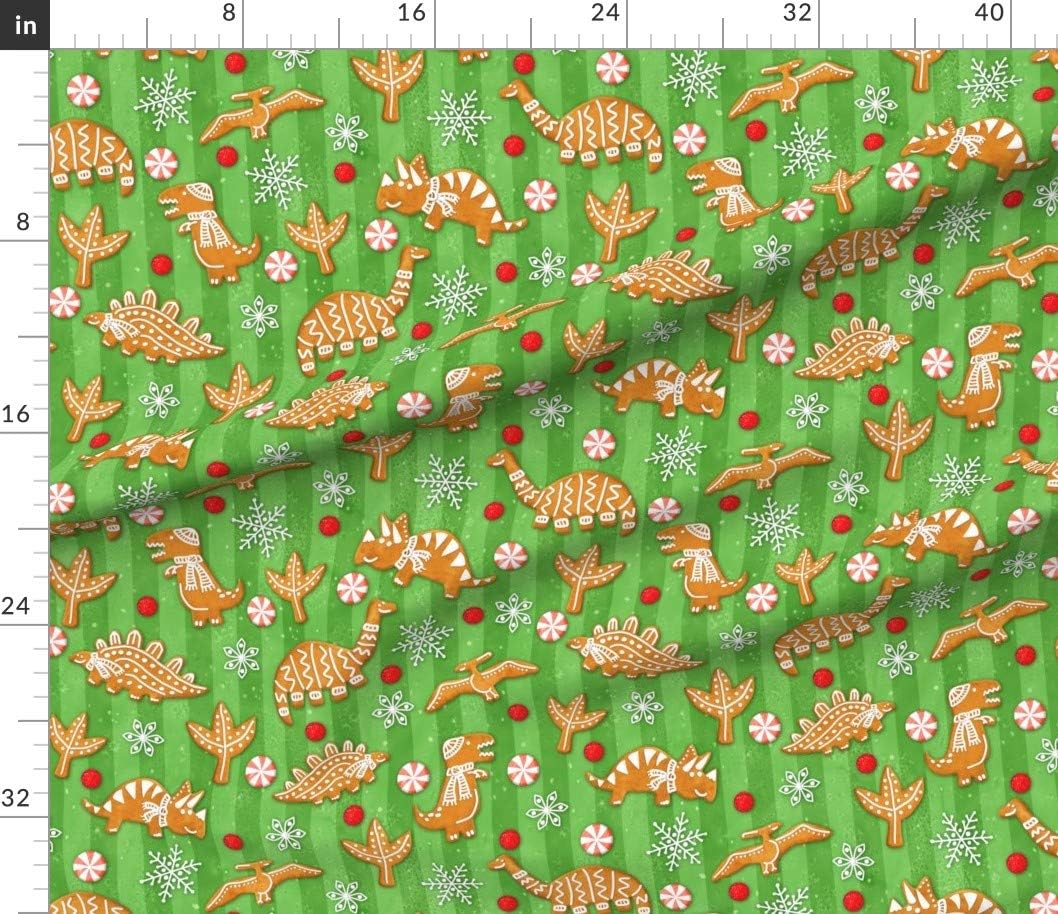 Spoonflower Fabric - Gingerbread Dinos Snowflakes Christmas Candy Dinosaurs Cookie Printed on Petal Signature Cotton Fabric by The Yard - Sewing Quilting Apparel Crafts Decor
