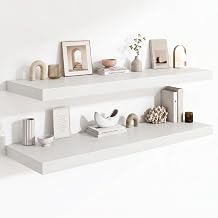 12 Deep Floating Shelves for wall,55 Inch Extra Long Large Wall Shelves Set of 2,2 Inch Thick Heavy Duty Floating Wall Mounted Shelves,Floating Shelf for Fireplace Mantel,White