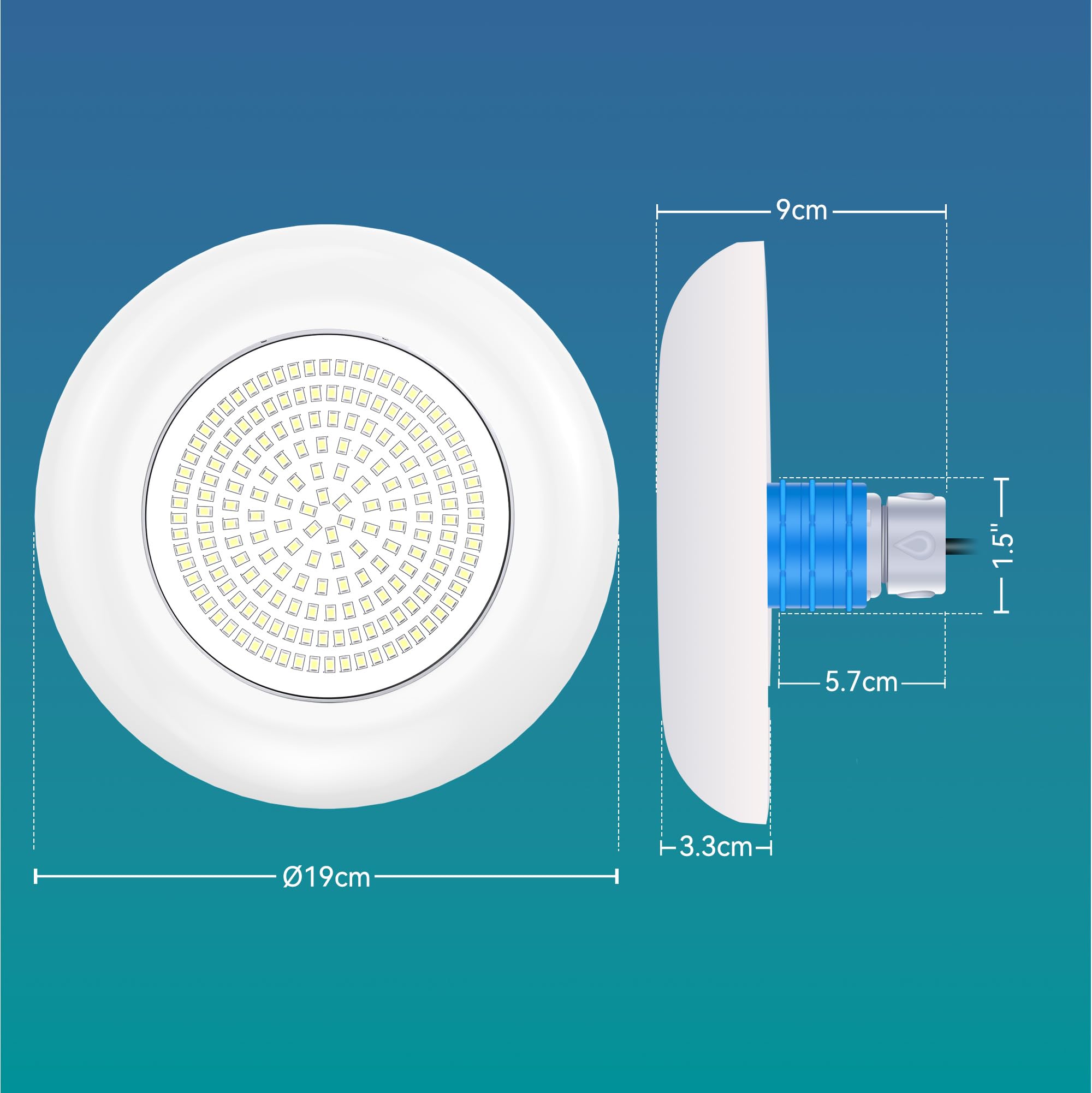 Luci LED Piscina con Filettatura 1" 1/2, 12W Lampade Piscina Bianco 6000K Non Dimmerabile, 1200lm, Ø190mm, 12V AC/DC Riempito di Resina Faro per Bocchetta Piscinas Interrate e Cemento