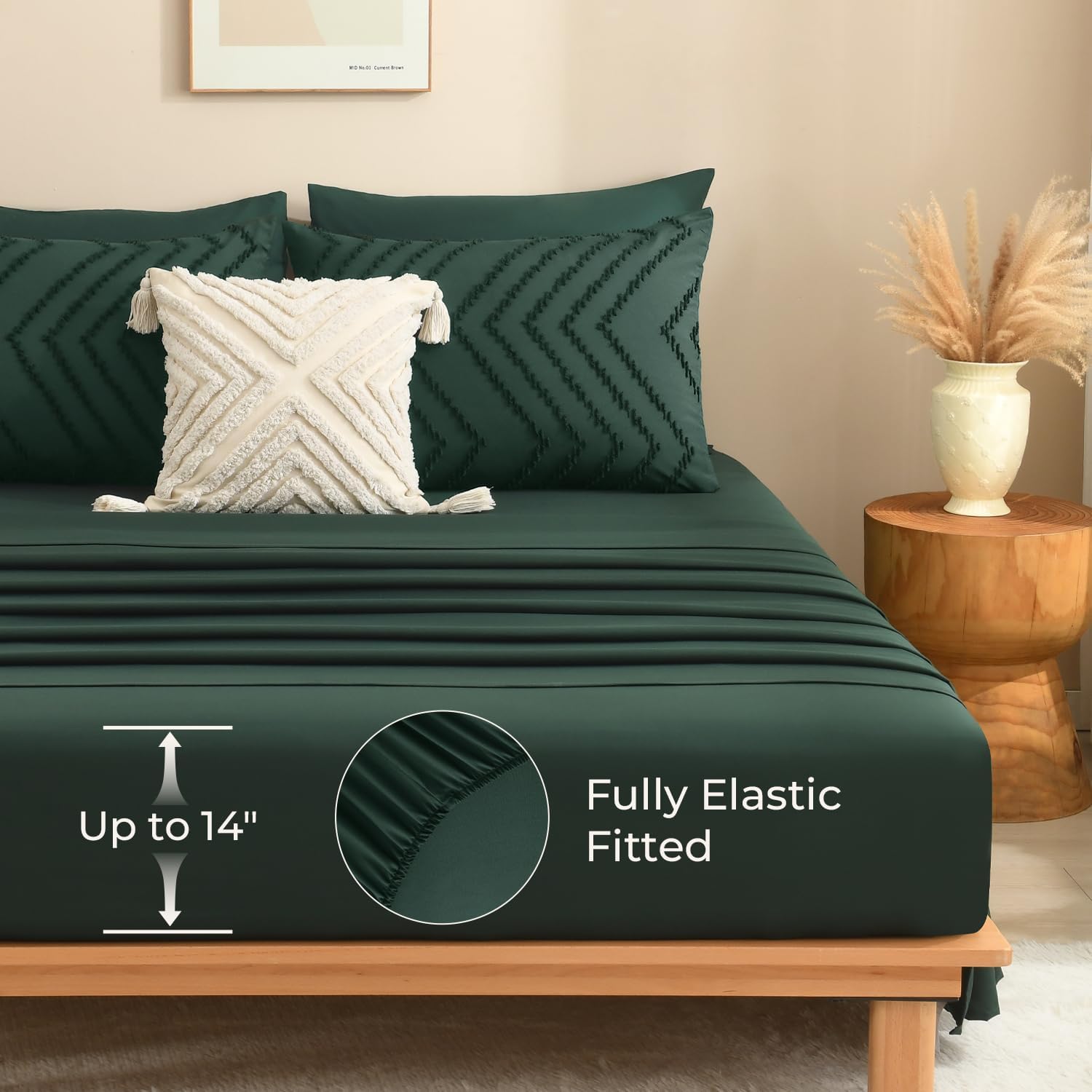 Litanika Full Size Comforter Set with Sheets Dark Emerald Green - 7 Pieces Bed in a Bag Full Chevron Tufted Complete Bedding Sets with Comforter, Sheets, Pillowcases & Shams - Image 6