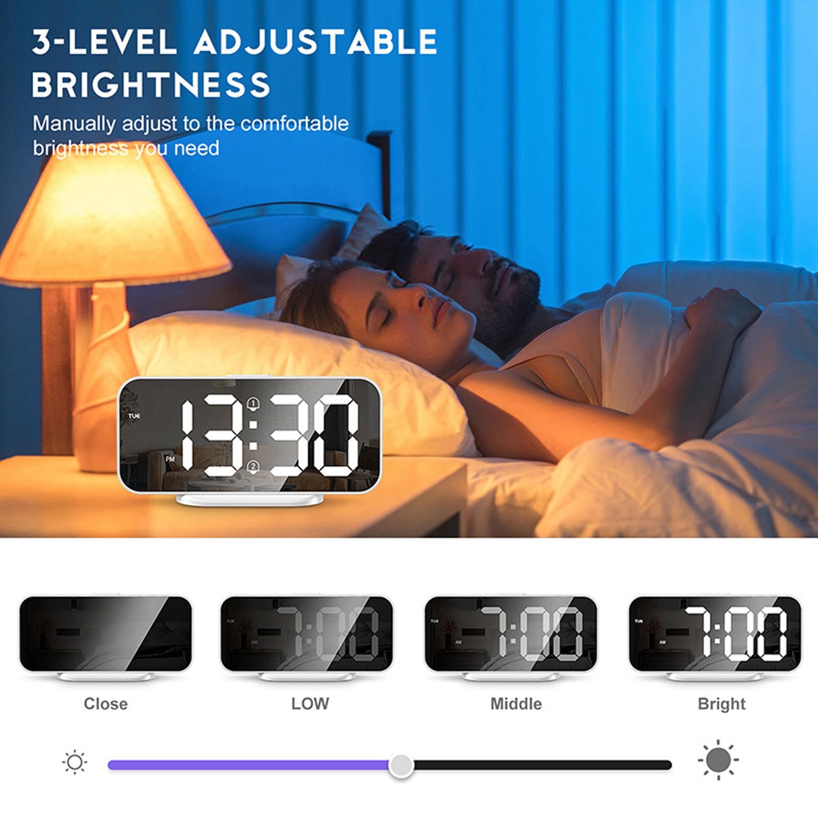 Réveil Numérique LED 6,7 Pouces - Alarme Avec Snooze, Luminosité Réglable, Commande Vocale Et Mode Nuit