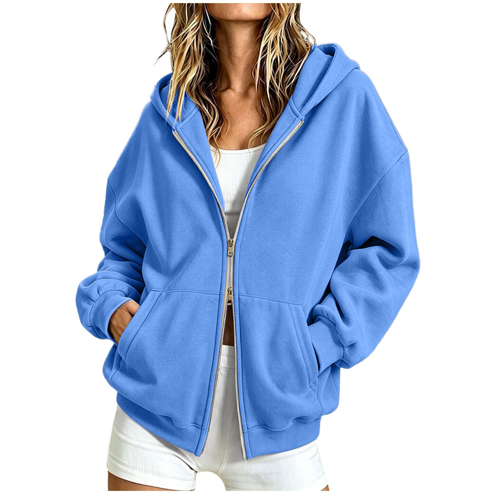 Felpa con Cappuccio Unisex a Maniche Lunghe, vestibilità Ampia, con Cerniera, Ideale per Autunno e Inverno, Casual, Sportiva, Tasche e Doppia Cerniera. Felpa Zip Donna