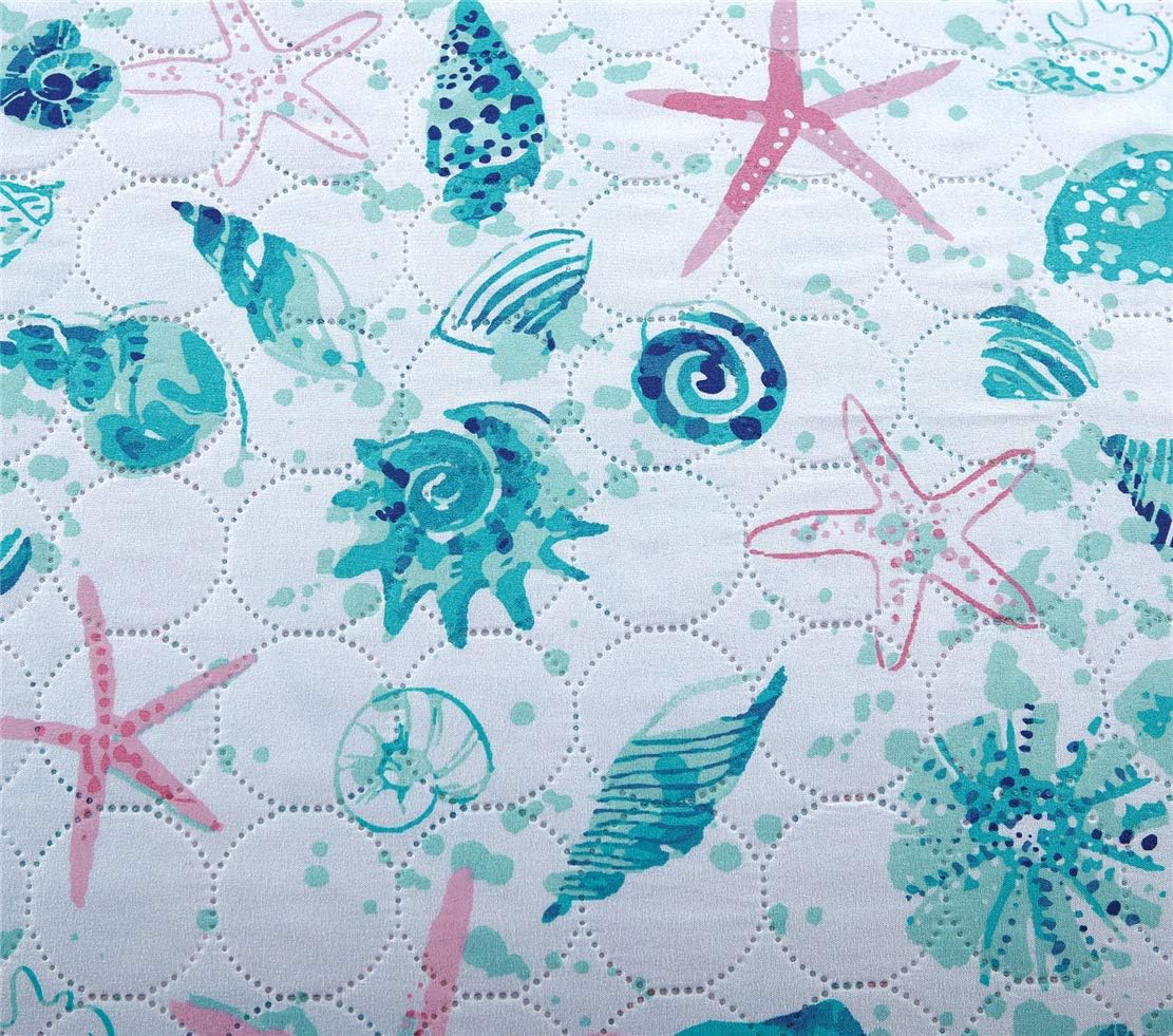 Jarson Beach Queen/Full Size Quilt Set Summer Ocean Bedspread Collection,3Pcs Lightweight Coastal Quilts Coverlet Set Starfish Seashell Conch Printed Ocean Bedding with Pillow Shams