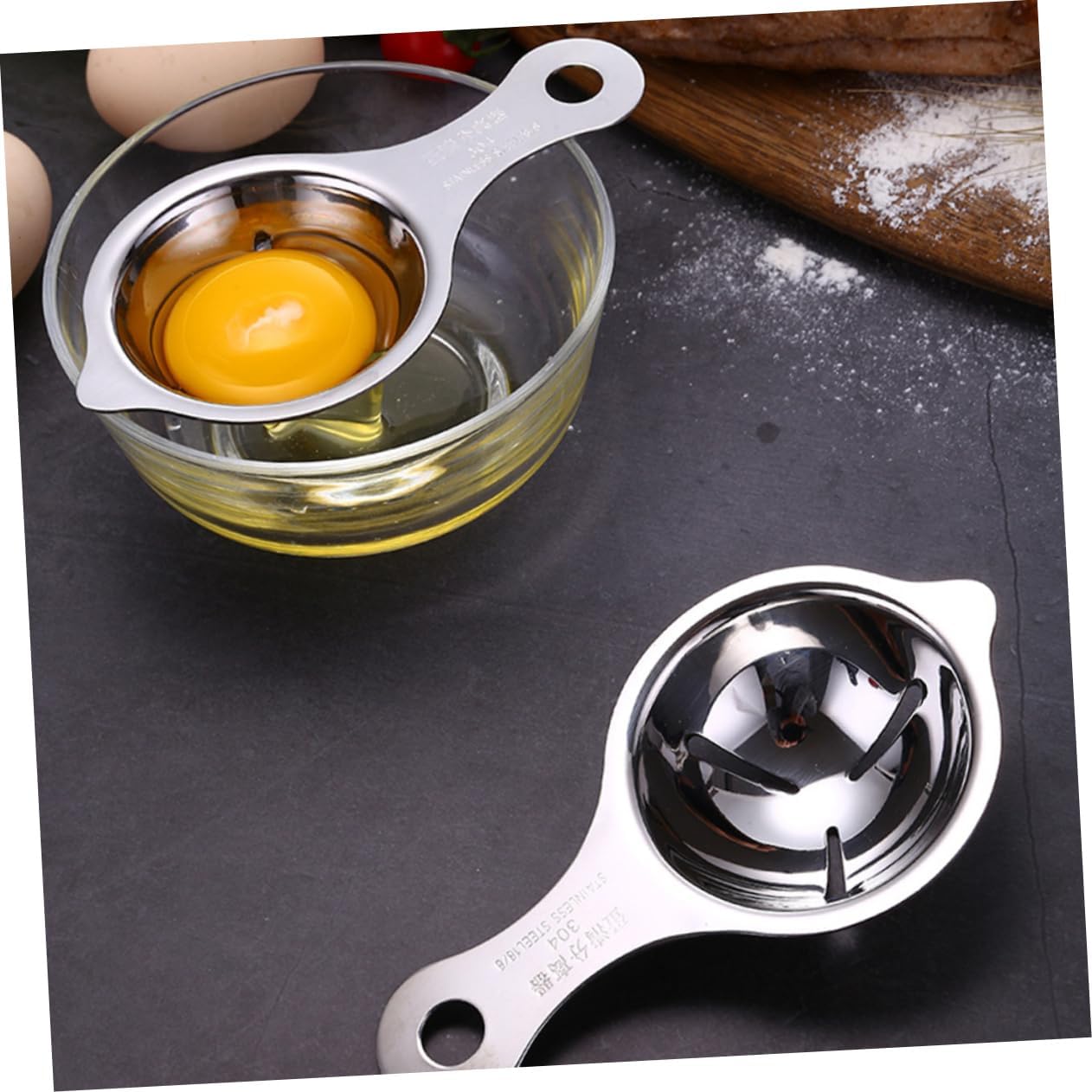 2pcs Stainless Steel Egg Separator Divider Yolk Extractor Sieve for Cooking and Baking Non Sticky Kitchen Tool with Smooth Inner for Home Chefs and Baking Enthusiasts