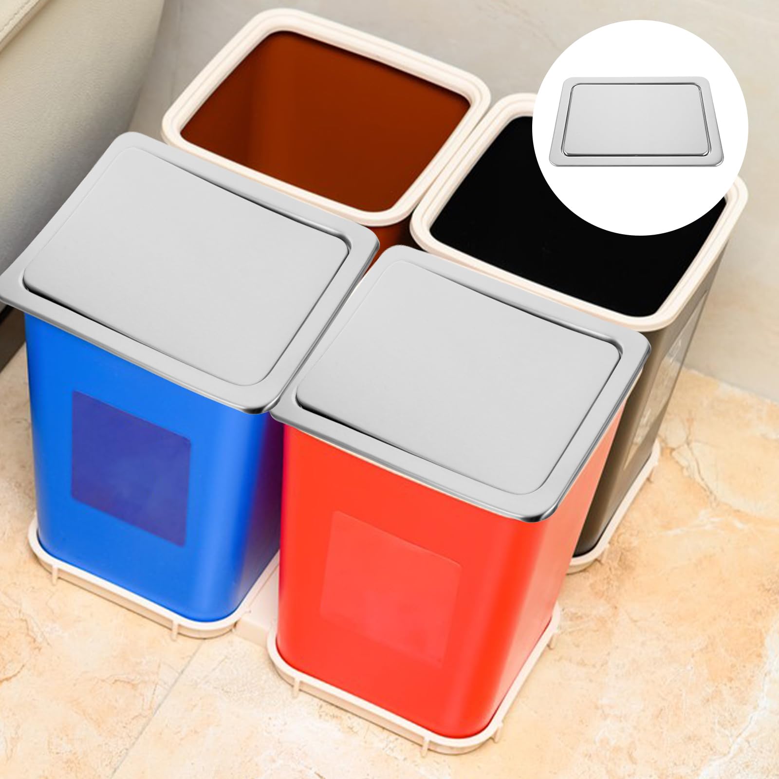 Luxshiny Stainless Steel Square Trash Can Lid Replacement Embedded