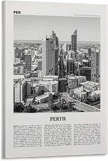 Perth Print Black and White, Perth Wall Art, Perth Poster, Perth Photo, Perth Wall Decor, City Print Canvas Posters Wall Art Bedroom Office Room Decor Gift 12x18inch(30x45cm)
