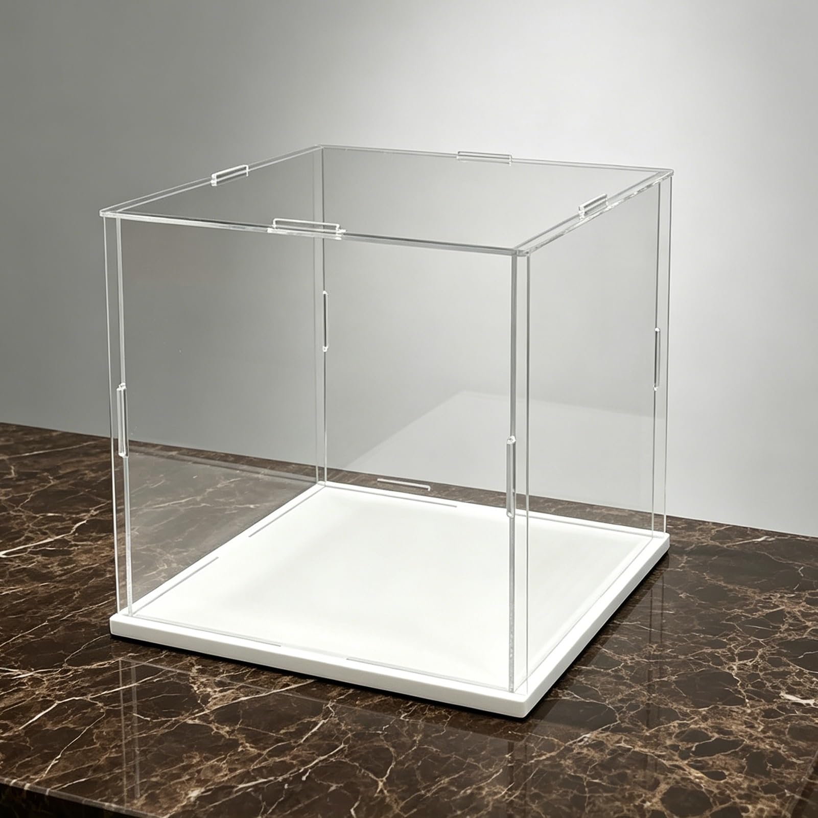 Large Assemble Acrylic Display Case for Collectibles, Blind Box Small Statue Display Stand Acrylic Dust-proof Cover, Model Showcase Organizer Box(White Base,25x25x25cm)