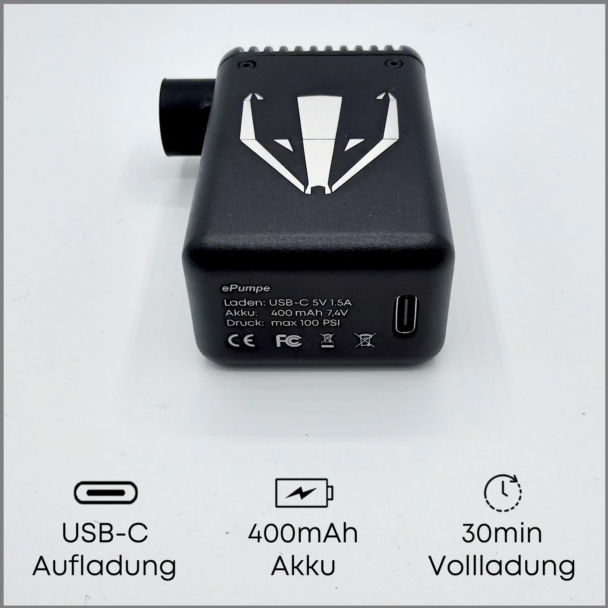 DACHS ePump Mini bomba eléctrica para bicicleta, 100 PSI, bomba de aire digital inteligente con sensor de presión y pantalla, bomba de aire con batería USB-C para válvulas Presta y Schrader, bicicleta