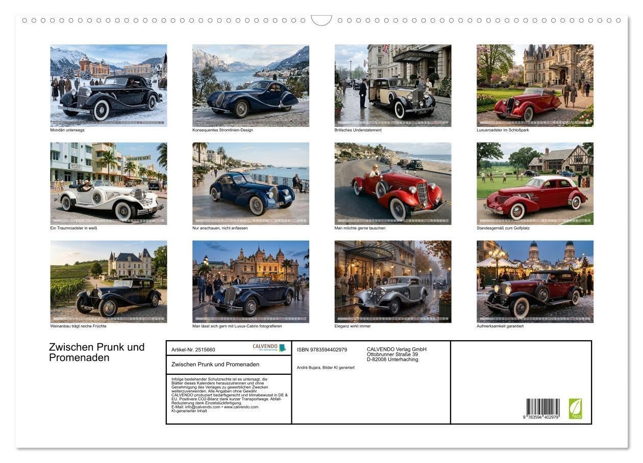 Zwischen Prunk und Promenaden (Wandkalender 2027 DIN A2 quer), CALVENDO Monatskalender: Als die Autos noch Charakter hatten