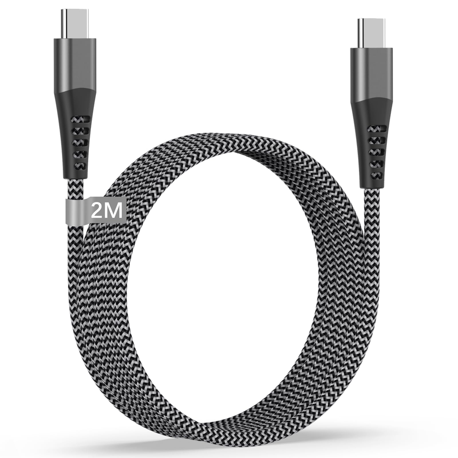USB C to C 100W PD Charger Cable 2M Nylon Fast Charge for iPhone 16 15 Pro Max, Galaxy S24 Ultra + S24 S23 S22 S21