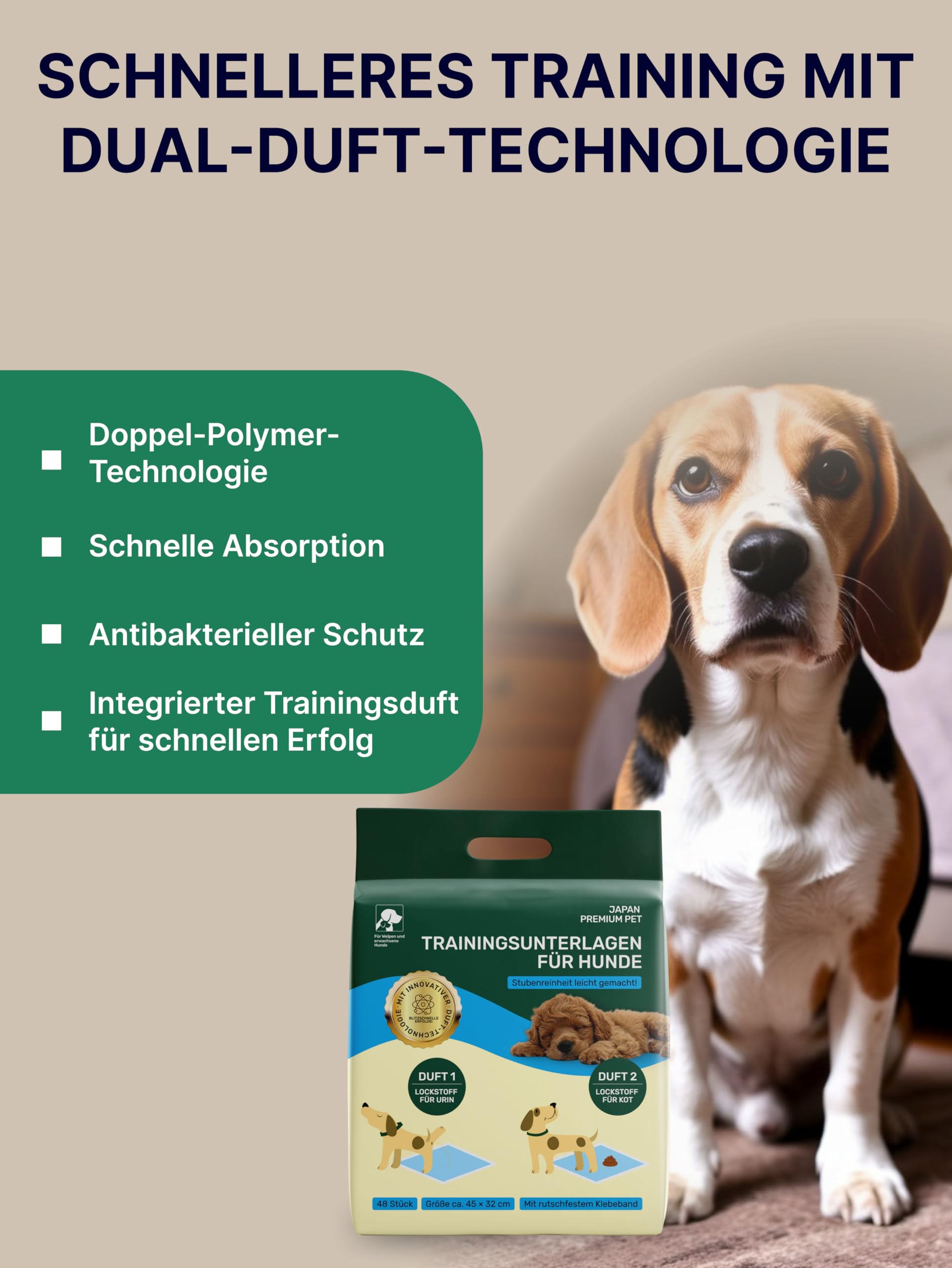 Hundetoilette Trainingspads | Hochsaugfähige Pipi Matten für Hunde | 2-Polymer-Technologie | Geruchsneutralisierend & Rutschfest Welpen Unterlagen | Antibakteriell Puppy Pads | 48Stk