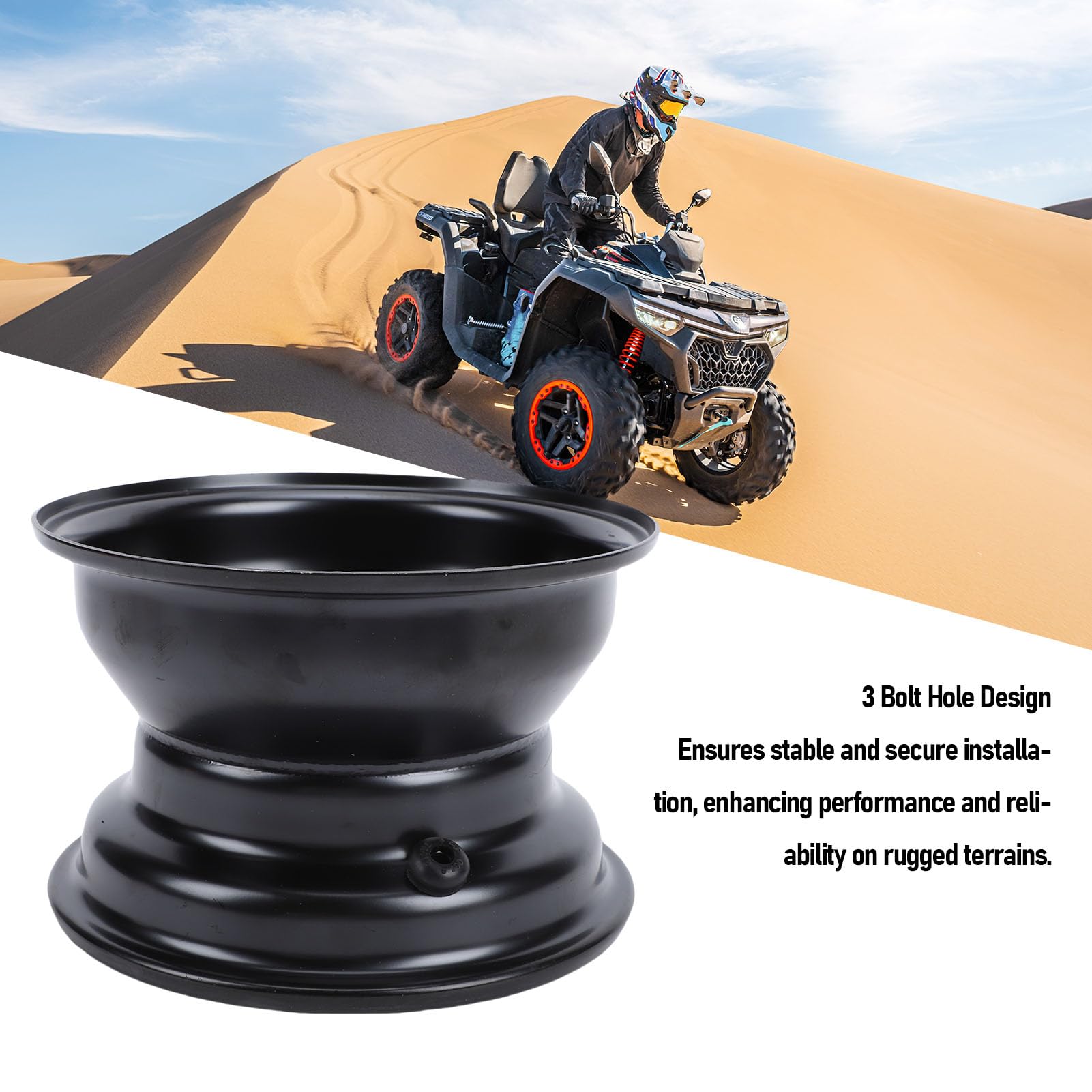 Ausla Cerchio in Acciaio 16x8-7 per ATV con della Ruota 7 Pollici e 3 Fori per Bulloni per Kazuma Quad ATV Go Kart UTV 125ml 150ml Pneumatici fuoristrada. (BLACK)