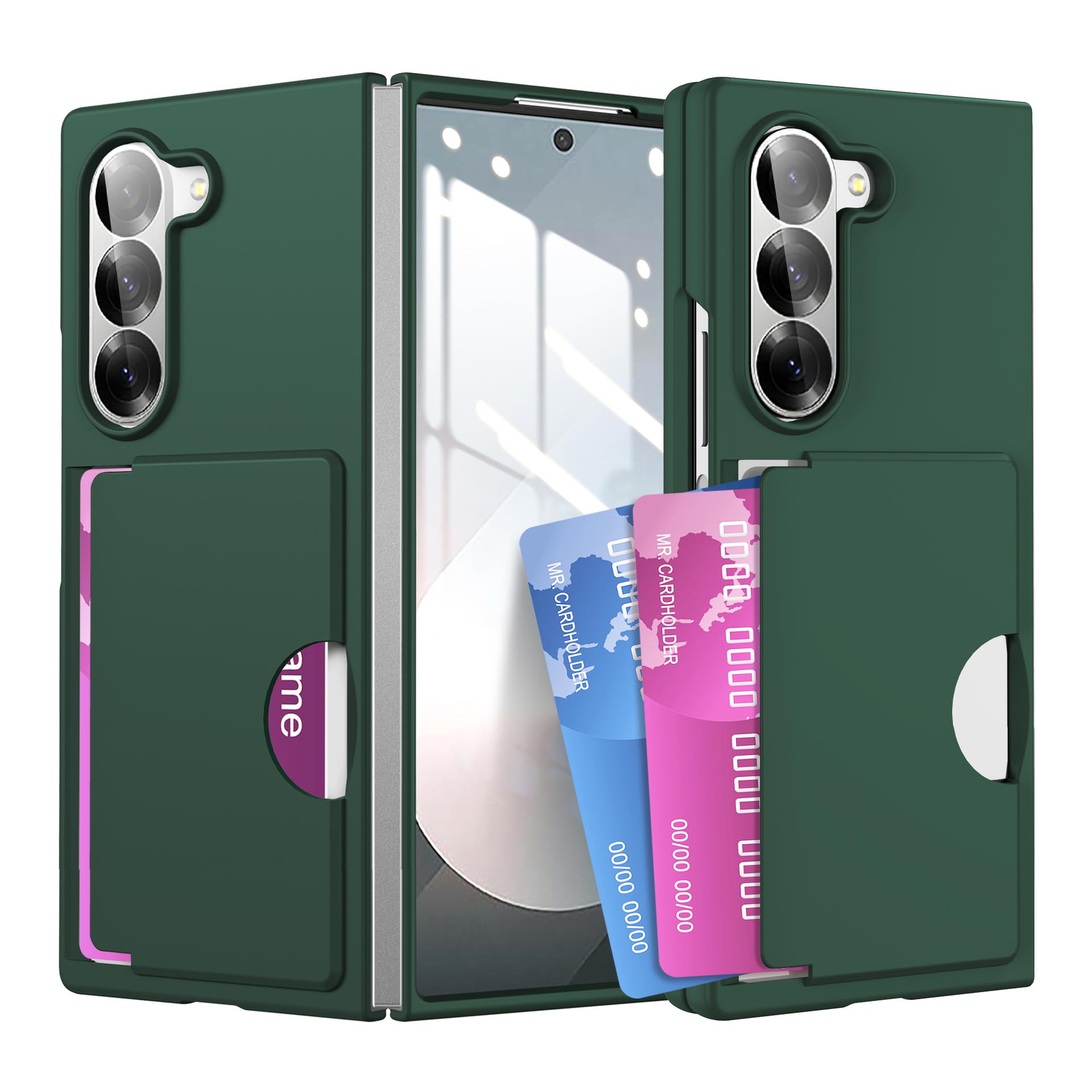 Smukłe etui do Samsung Galaxy Z Fold 8 Ultra, przegródki na karty, wbudowana osłona ekranu, powłoka matowe światło, odporne na wstrząsy, odporne na odciski palców, matowa obudowa PC (zielona)