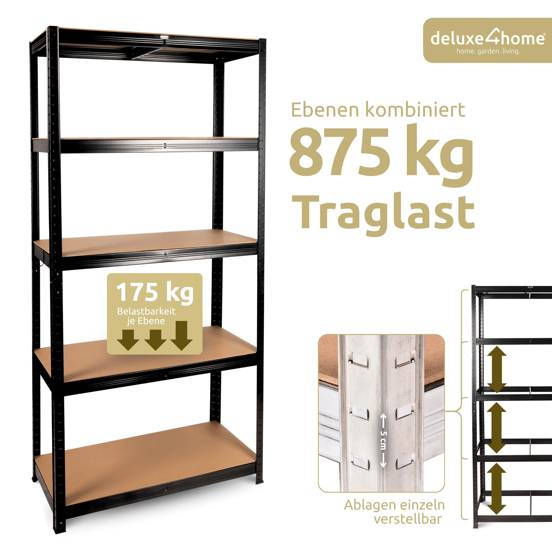 2er Set Schwerlastregal Schwarz I Kellerregal verzinkt I 40x90x180 cm I Lagerregal jeweils bis 875kg belastbar I Stahlregal Regal mit Stahlgestell und verstellbaren Ablagen