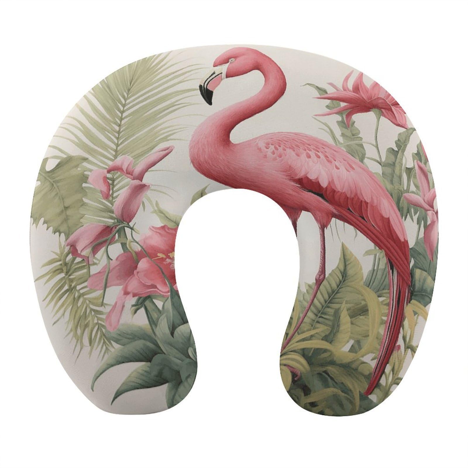 VstaDank Flamingo and Leaves Neck Pillow Soft Comfortable Travel U Shaped Pillows Portable Pillows for Shoulder Memory Foam Head Support Pillow for Airplane Car Home Office