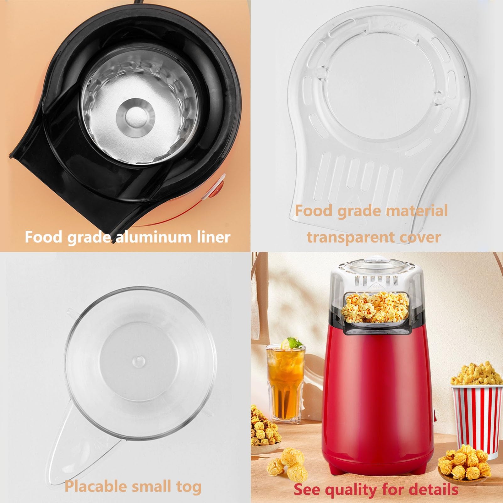 Popcorn Elettrico per Mescolare Macchina Veloce del Popcorn dell'Aria Calda Tecnologia Quick-Heat Popcorn Sano Senza Olio per Servire Ciotola E Comodo Deposito di Nidificazione(Blue)