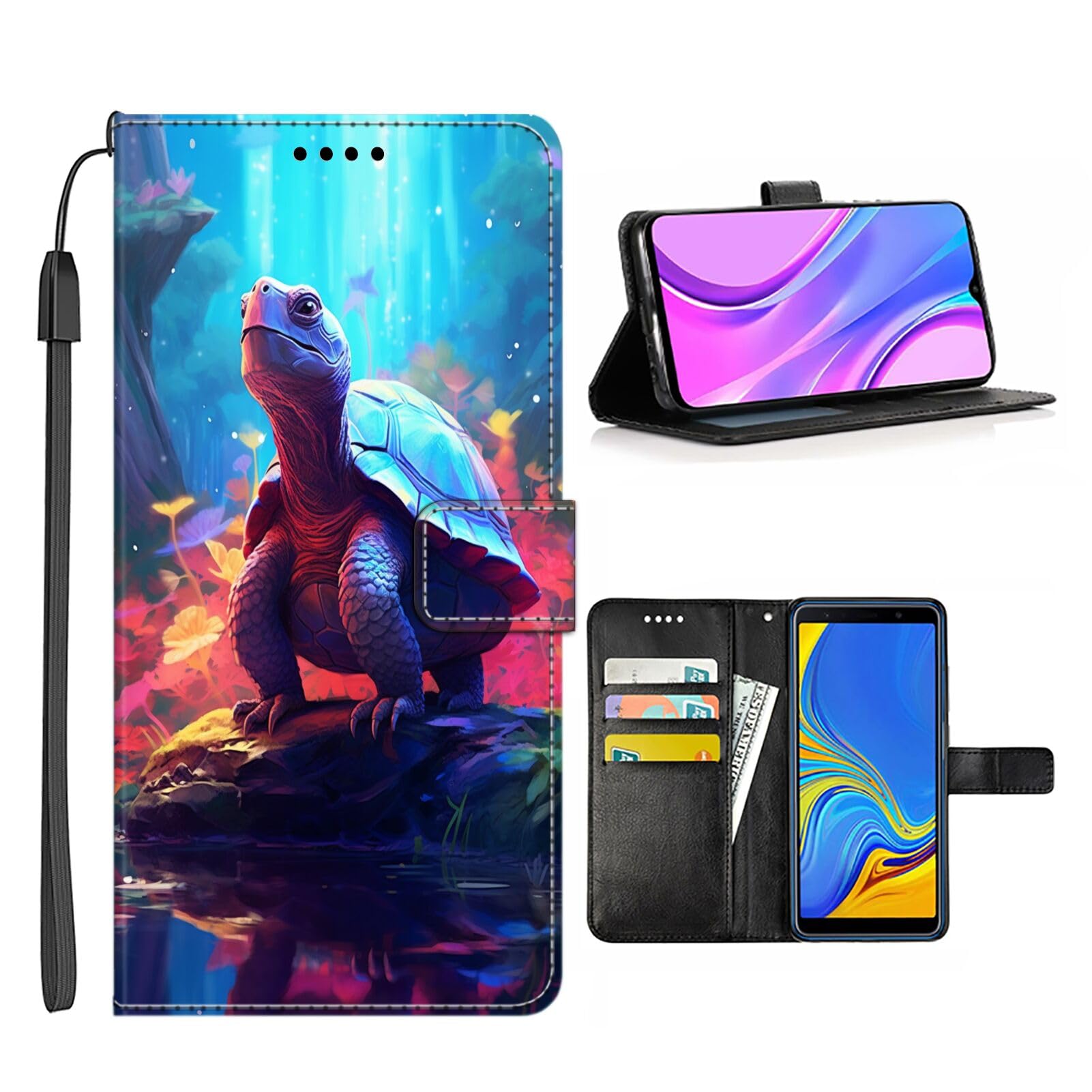Elgzigok Wallet Phone Case for Samsung Galaxy S21+ with Turtle-aa5 - Stylish and Functional PU Leather-Free Smartphone Case with Card Holder