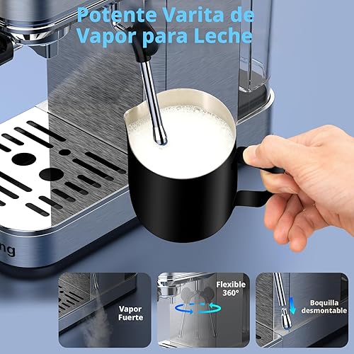Miniatura 6 de Máquina de café expreso de 20 bares, máquina de café expreso con pantalla táctil con espumador de leche a vapor, cafetera de acero inoxidable para