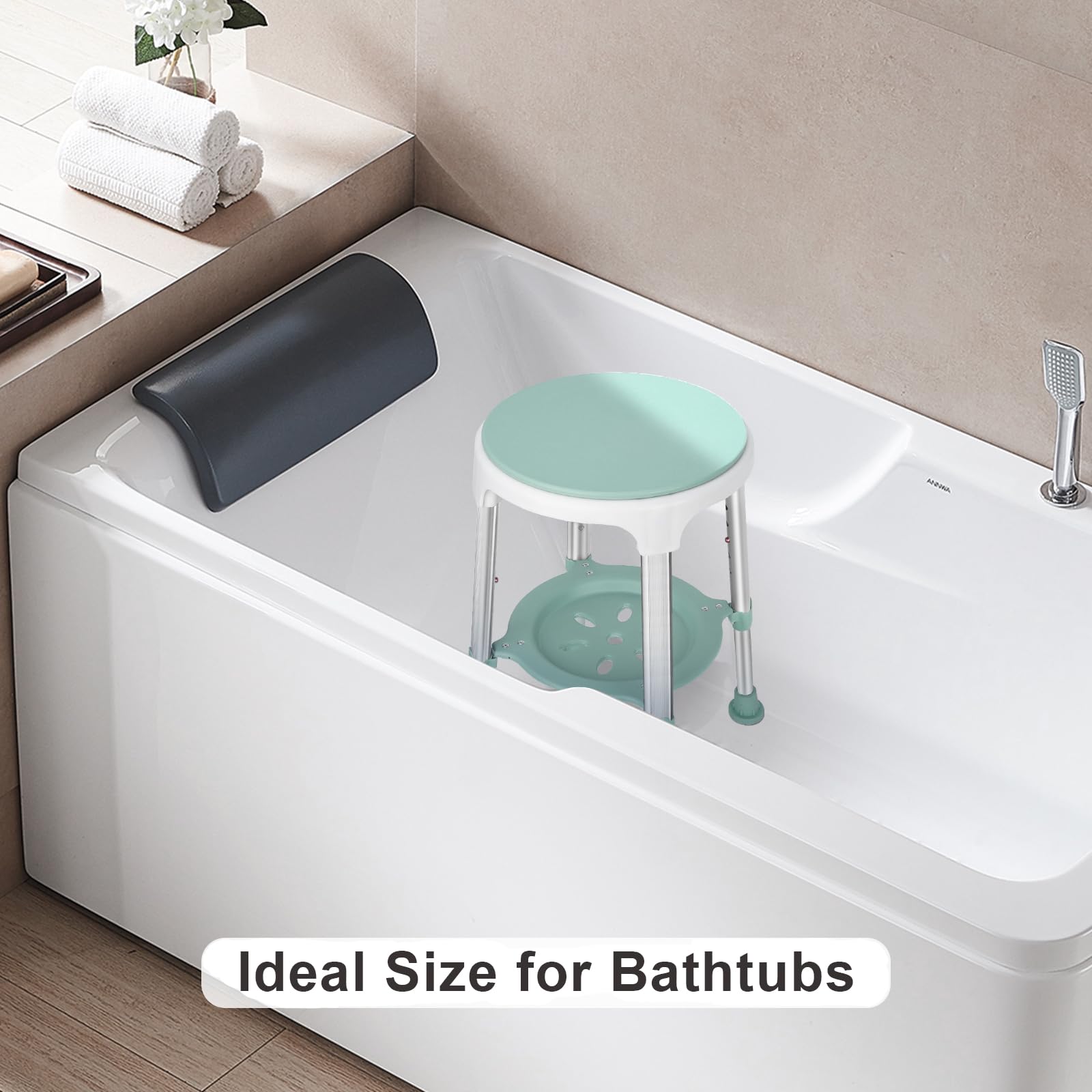 Silla de ducha para ducha interior, taburete giratorio elegible para FSA/HSA, 350 libras, silla de bañera ajustable y taburete de baño con bandeja de almacenamiento para personas mayores, ancianos, 7