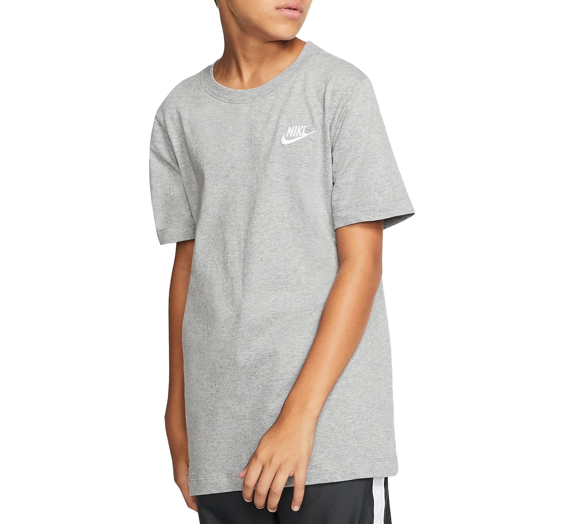 NIKE Sportswear T-Shirt B/G Camiseta de Manga Corta, Niños, Gris (Dark Grey Heather/White), S (128-137 CM)