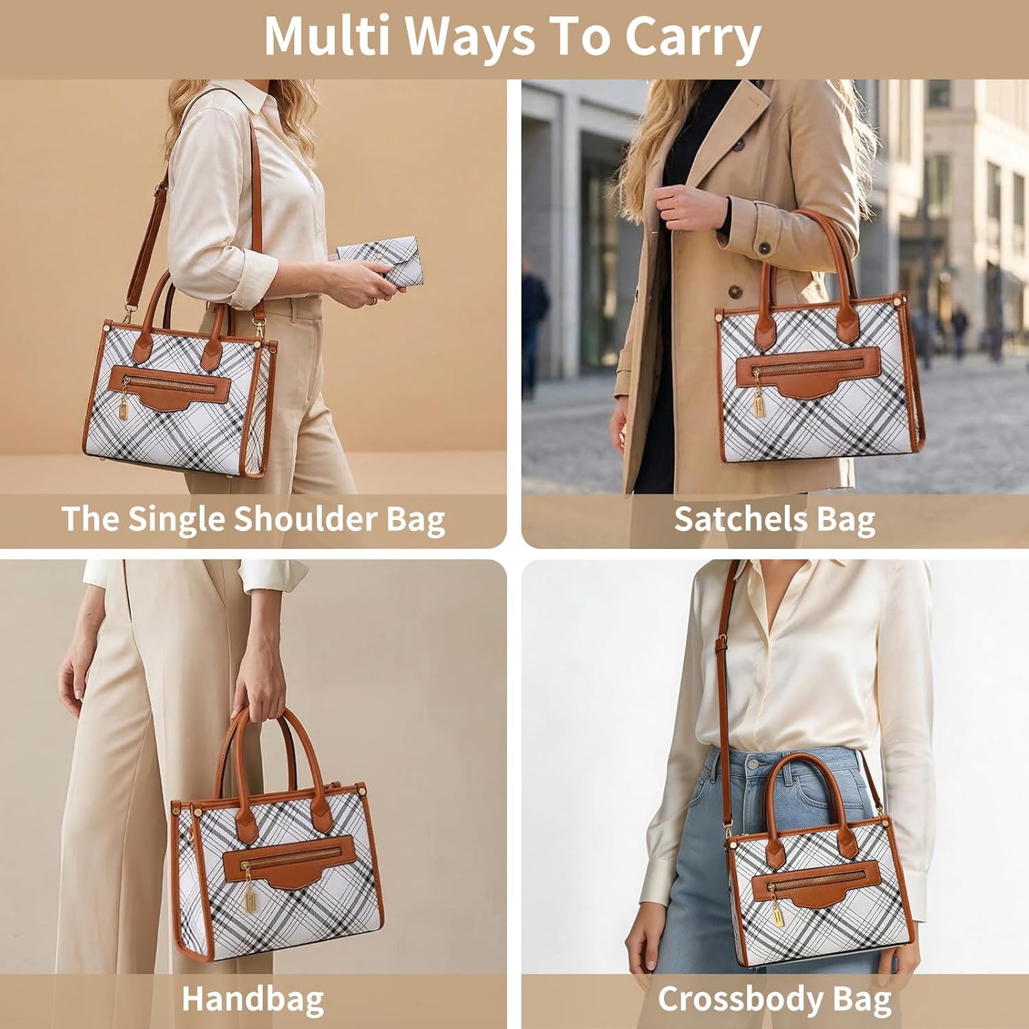 Purses and Handbags for Women, 3Pcs Women's Handbags Fashion PU Leather, Tote Shoulder Top Handle Satchel Purse Bags