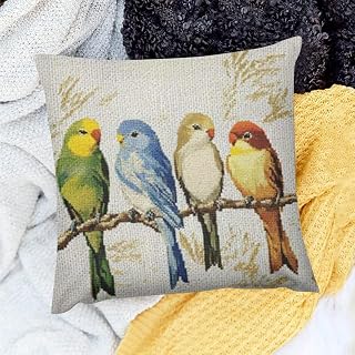 Pillow Case Colorful Budgerigars Australian Parakeets Throw Pillow Cover Decorative Square Cushion Canvas for Women Men Sofa Bed 24x24in
