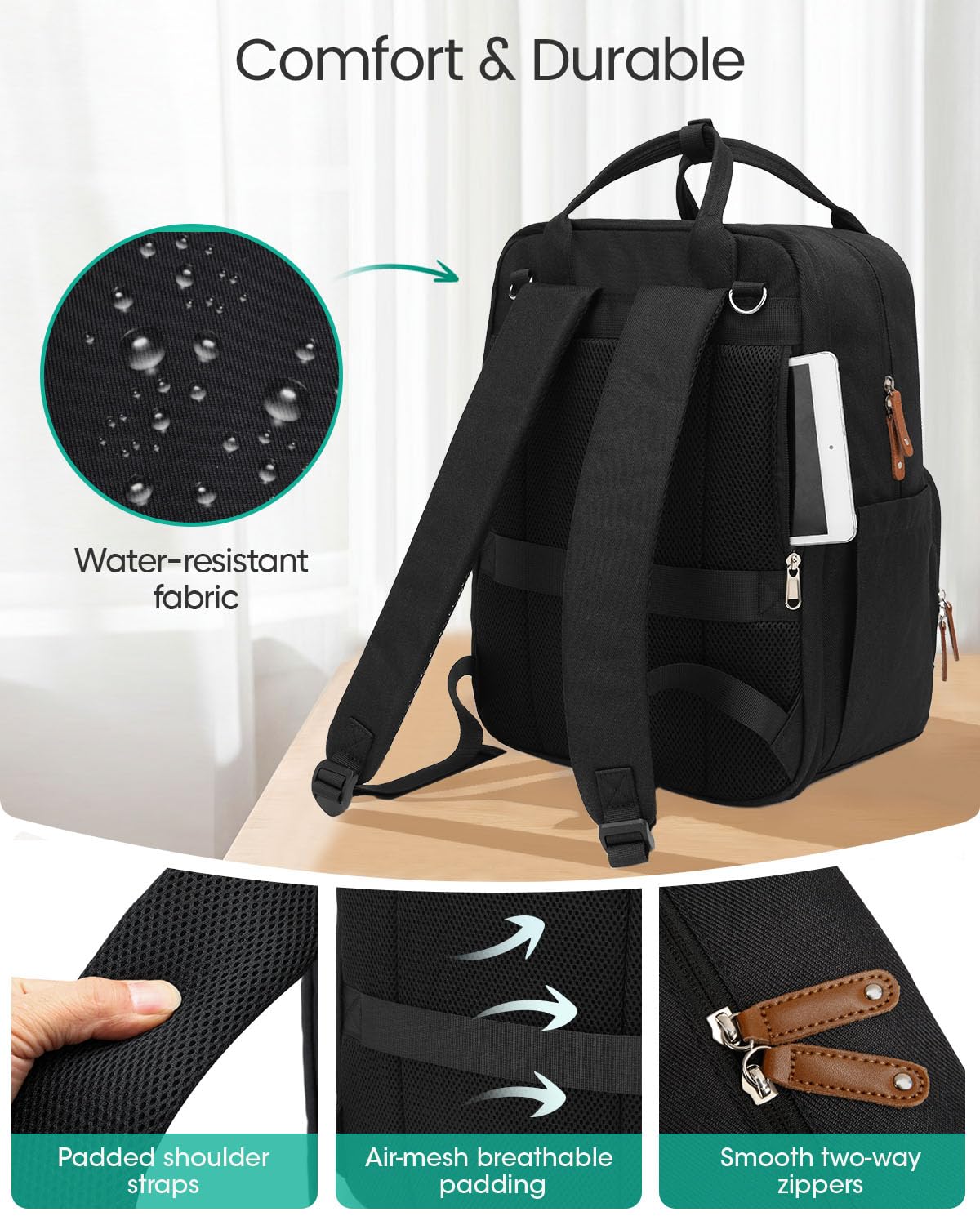 Extra Large Diaper Bag Backpack for Two Kids Twins - Expandable Baby Bag (26-36L), Dual Big Compartments - Includes Changing Pad & Stroller Straps, Unisex Black - Image 7