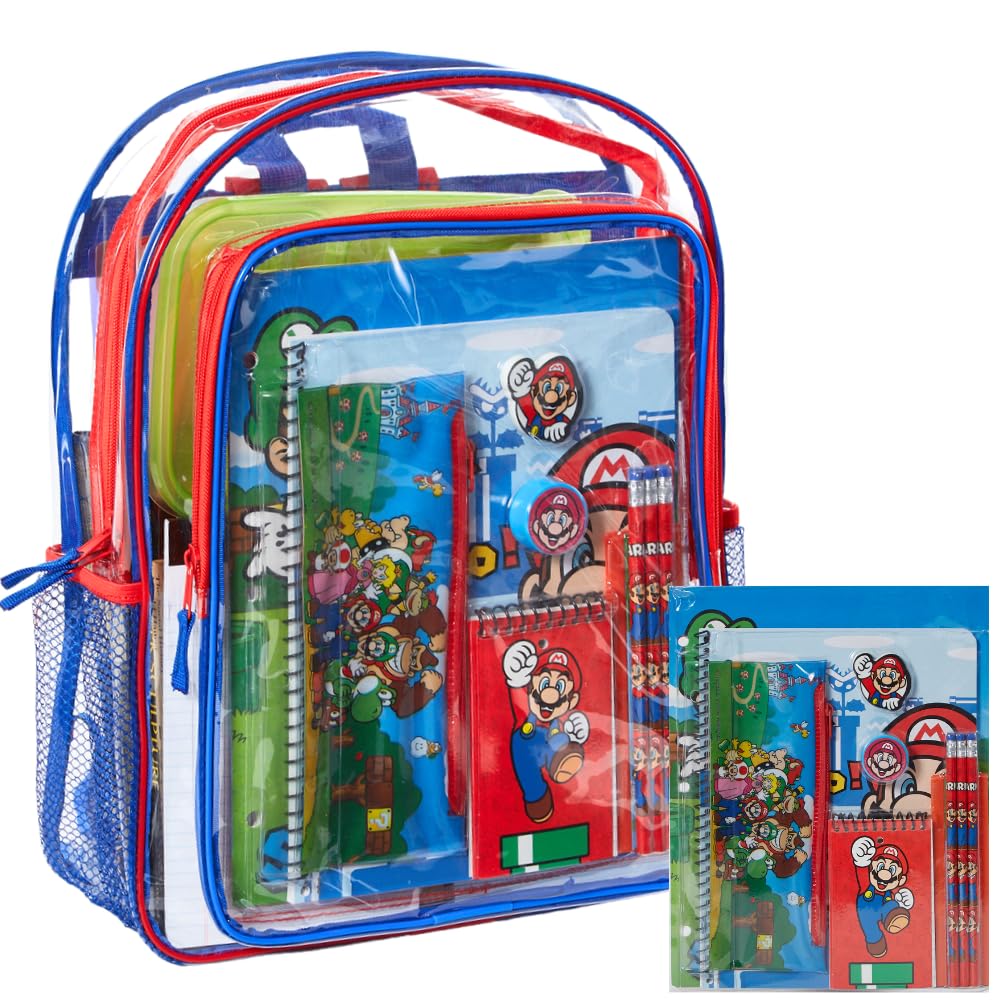 RALME School Supplies Set with Large Clear Backpack for Kids, 16 inch Stadium Approved Transparent Bag