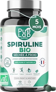 Spiruline Bio - 600 Comprimés Vegan, Cure 5 Mois - Jusqu'à 21% Phycocyanine et 69% Protéines - Séchée à Froid - Antioxydant, Energie, Immunité - Sans Excipient ni Additif - Marque Française