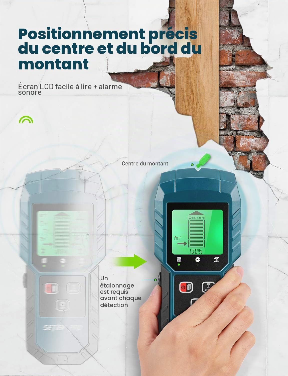5 en 1 Détecteur numérique en métal et câbles électriques Stud Finder avec LCD et indicateur acoustique portable multifonctions, détection de bois/métal magnétique ou non magnétique/AC