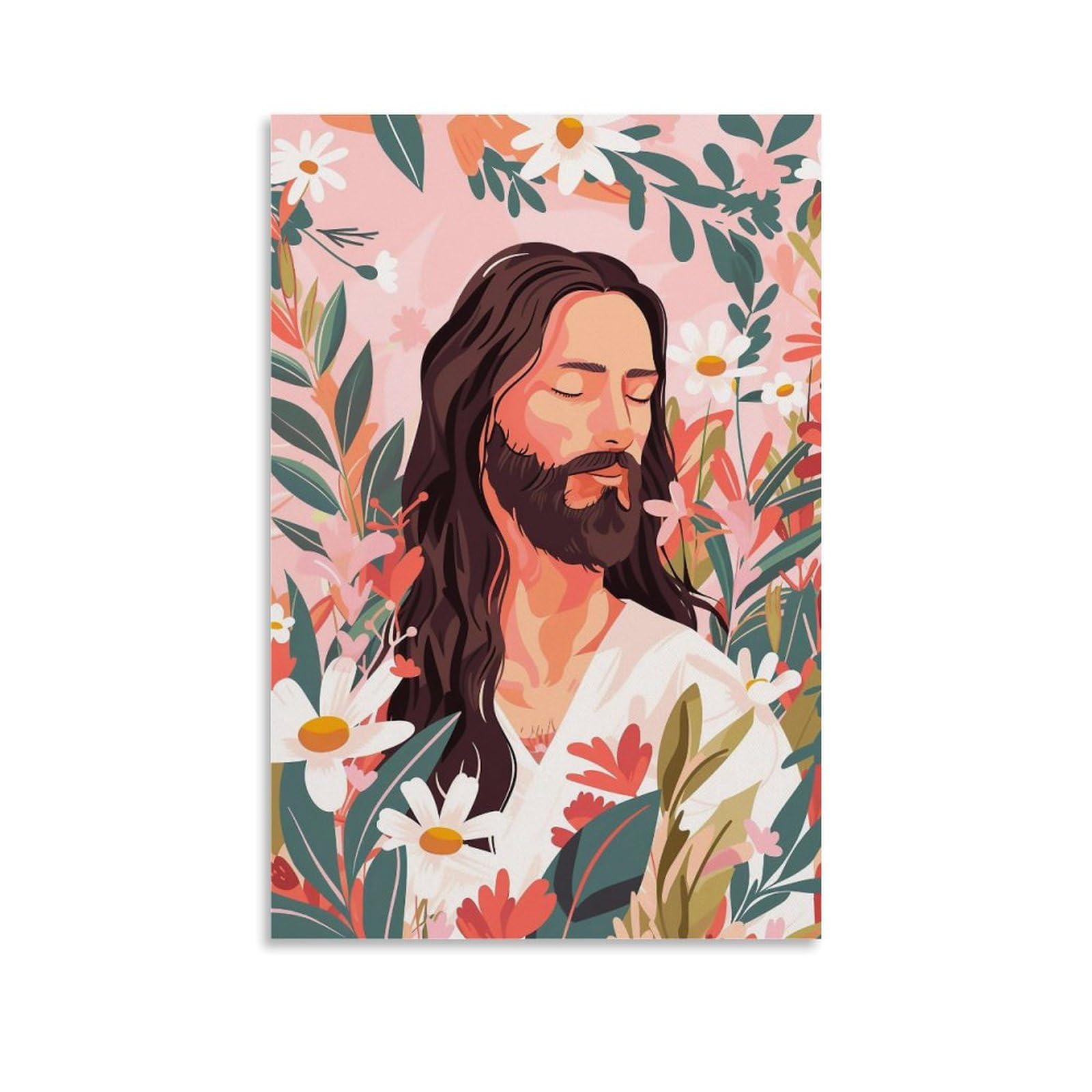 JUWRHRHHRH Floral Jesus Christ Pastel 02 Poster Canvas Aesthetic Wall Art Painting Decor for Living Room Bed Room 12x18inch Unframe-style