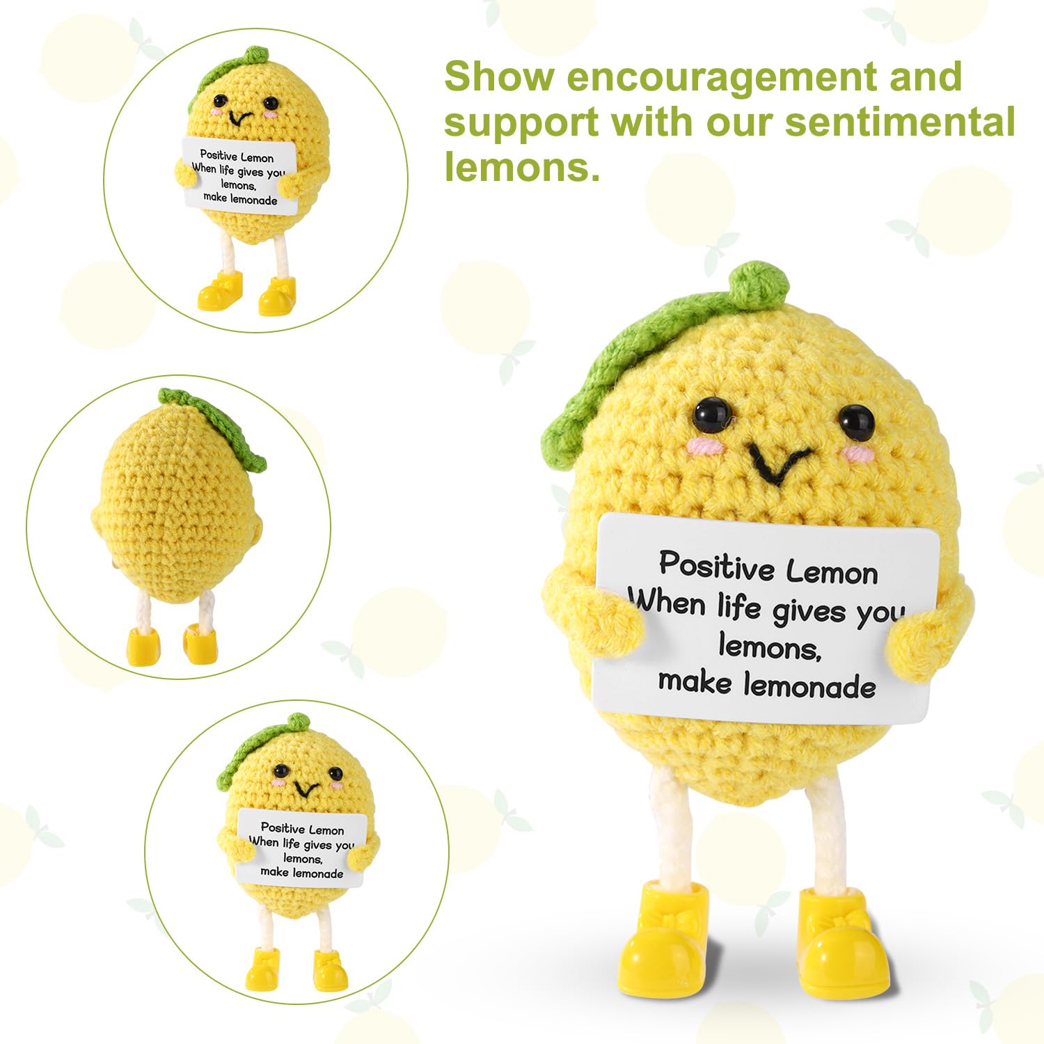 TOYMIS Funny Positive Lemon, 4.3 Inch Emotional Lemon Crochet Support Doll with Encouragement Card Cute Handmade Knitted Positive Toy for Friends Family Home Office Decoration Party Favors Accessories