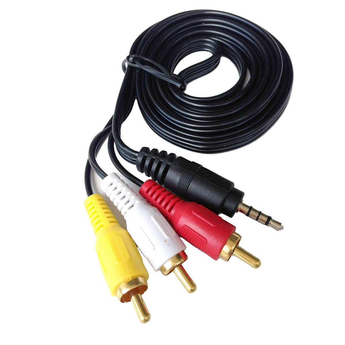 Conwork 2-Pack Gold Plated 4-Pin 3.5mm Stereo Male to 3 RCA Male Splitter Extension Cable for Audio Video AUX Port - 5 feet