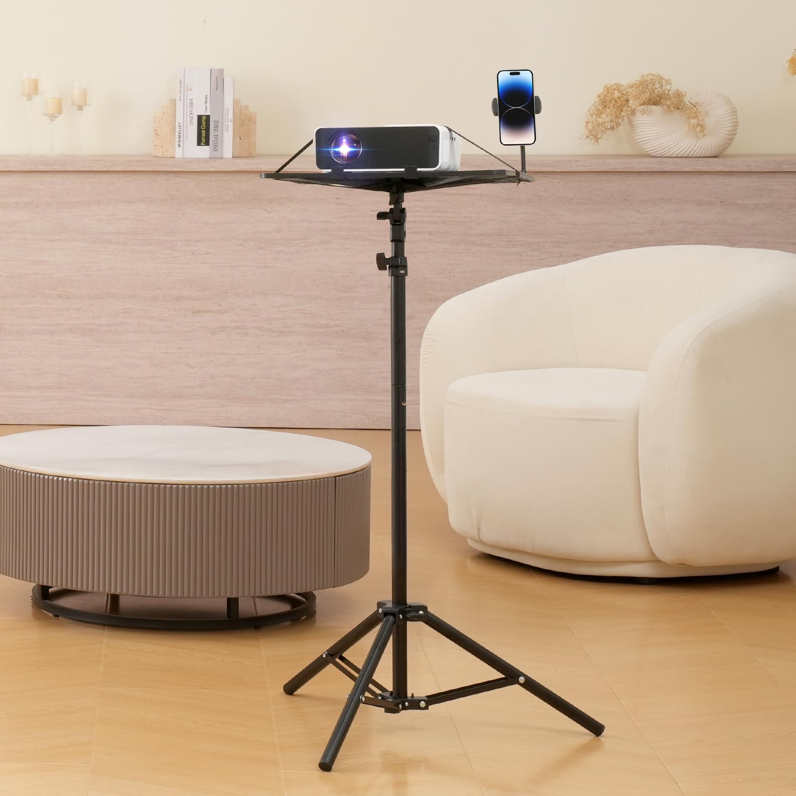 VEVOR Support Trépied Vidéoprojecteur Hauteur Réglable 68,5-160 cm avec Plateau et Support Téléphone