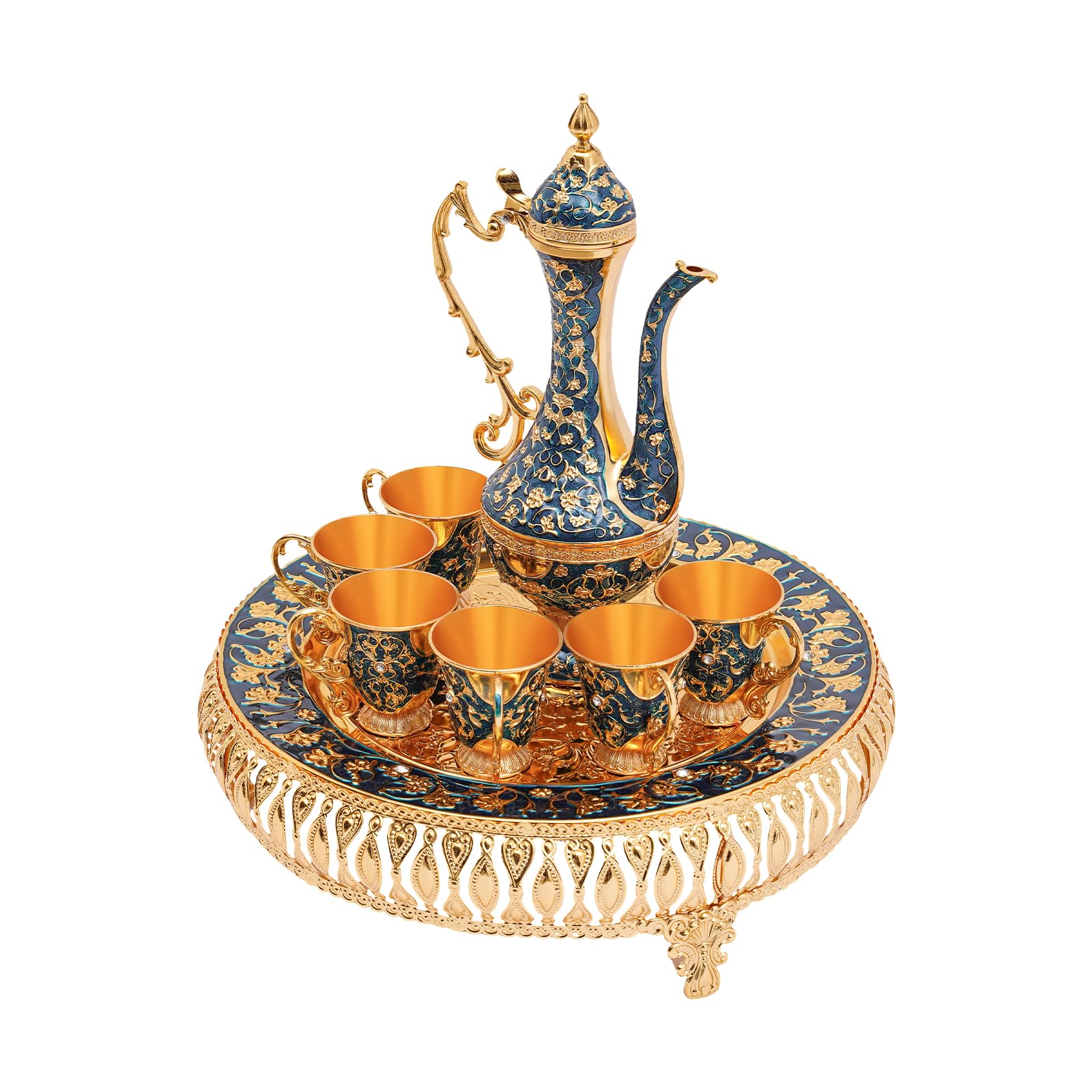 Ensemble de théière turque vintage avec plateau et 6 verres à thé, ensemble de verres à thé turcs, ornement de théière turque, cafetière marocaine pour la maison et le thé