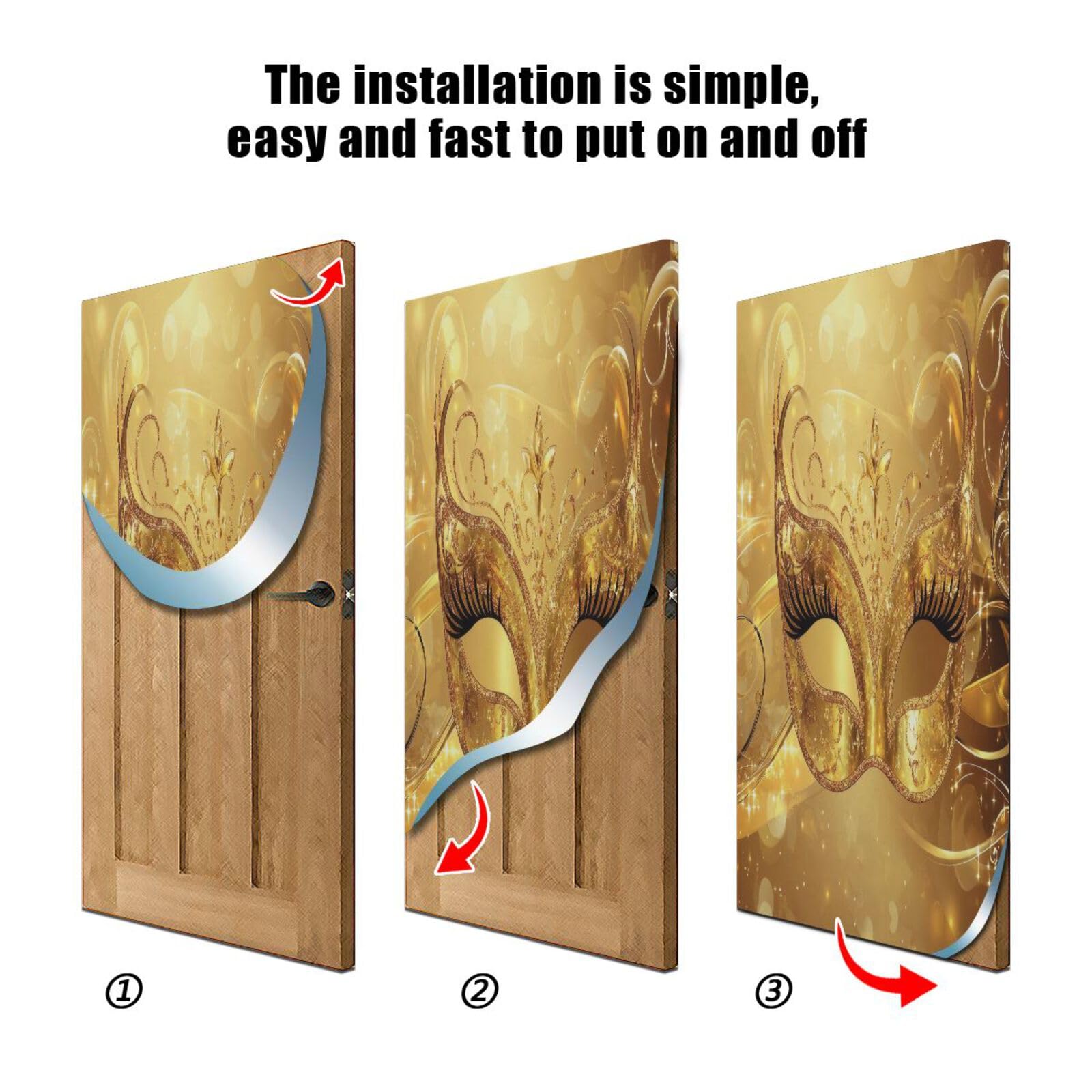 FLildon Mardi Gras Golden Mask Pattern Door Cover Decoration, Party Accessory Porch Decor for Festive Ornament Room Door Covers 35 x 79 Inch