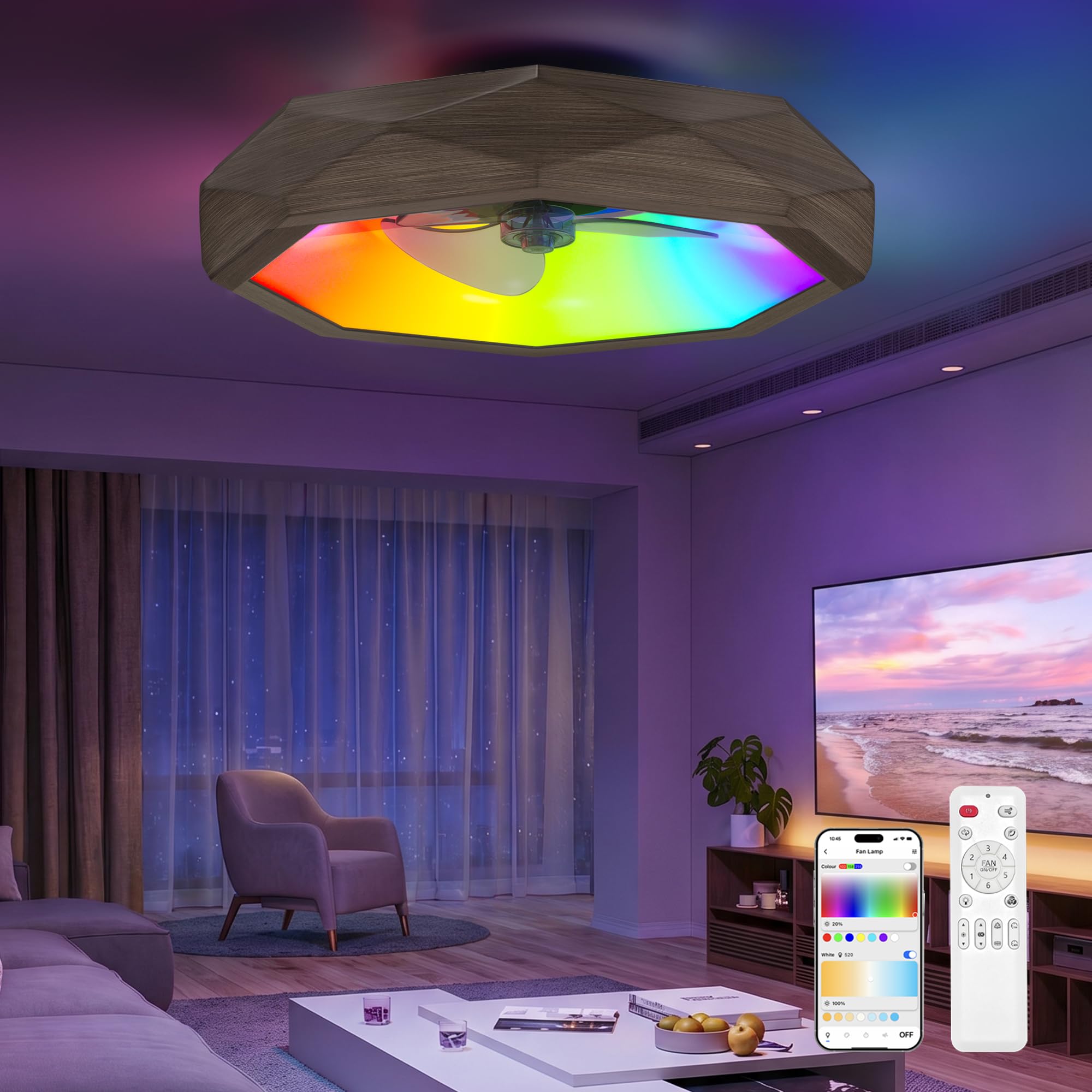 Photo 1 of Danshinro Smart LED Ceiling Fan with Remote, 22-Inch Walnut Wood