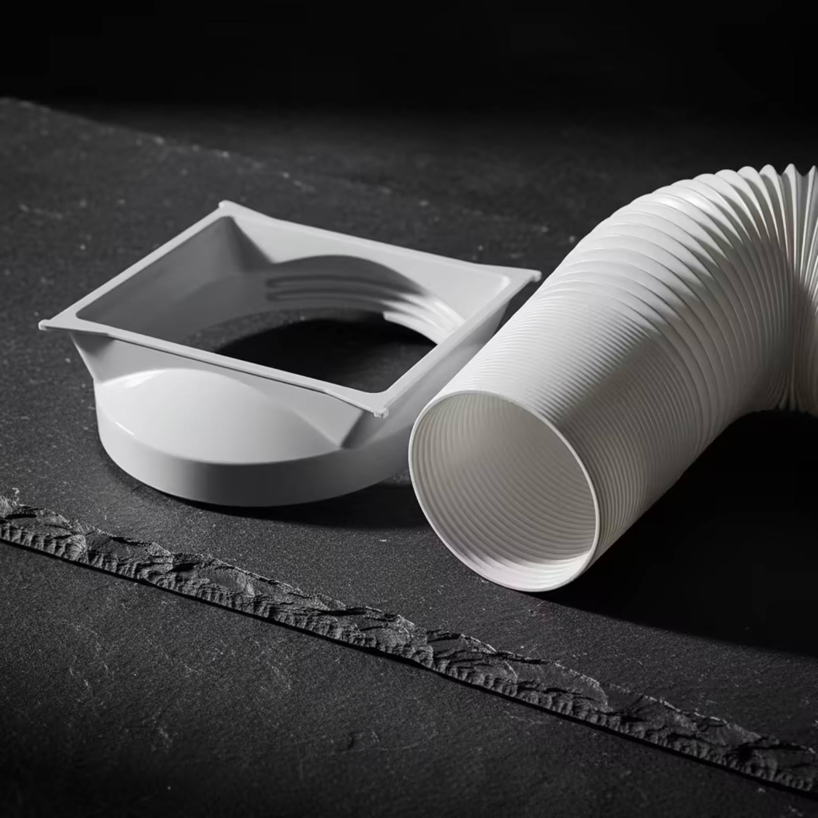 Abluftschlauch mit Adapter gerippt Abluftschlauchadapter weiß Flachmund-Adapter für Klimaanlage, Fensterabdichtung, 1,5 Meter