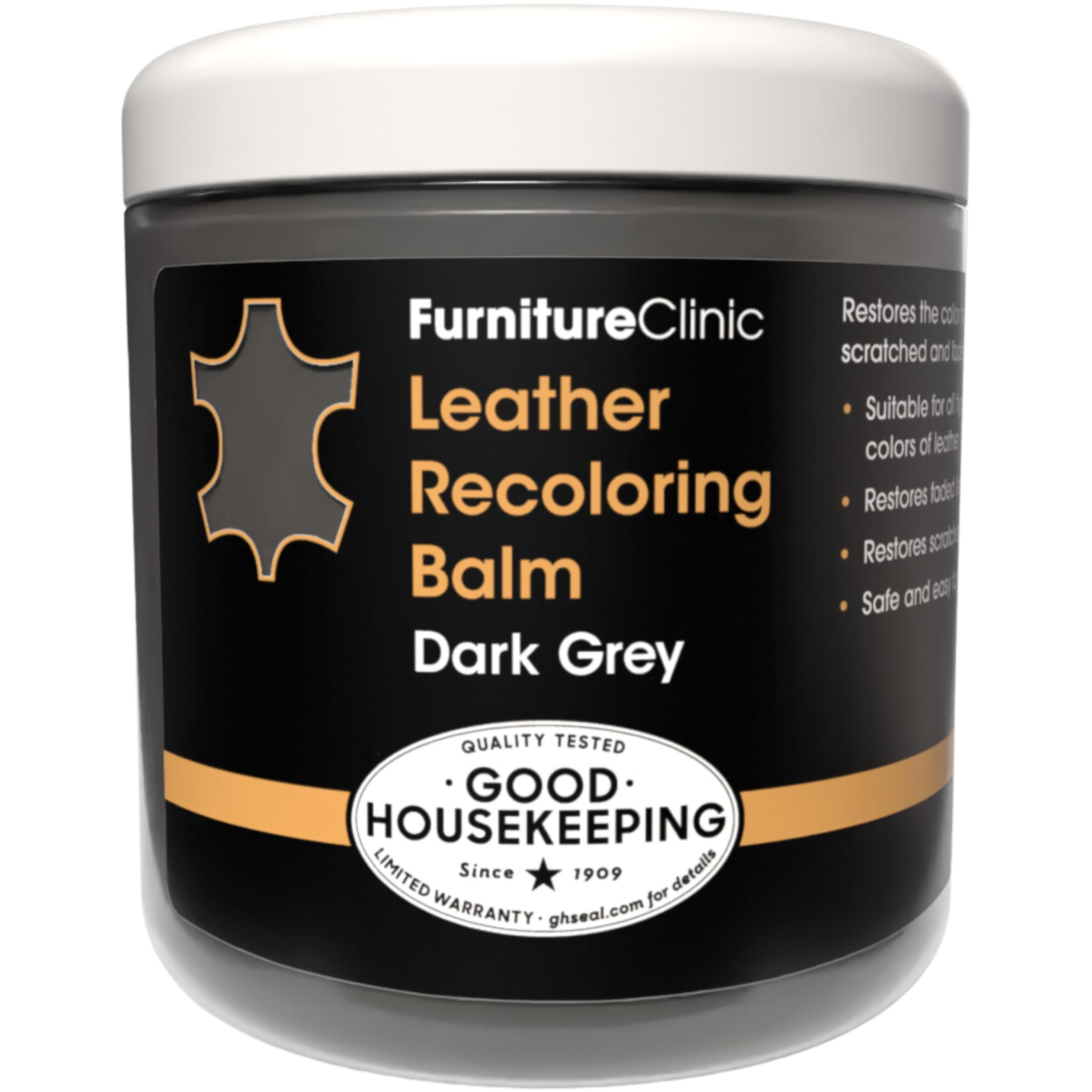 The Original Leather Recoloring Balm by Furniture Clinic - 16 Colors - Leather Repair Kit for Furniture - Restore Couches, Car Seats & More - Leather Dye for Scratched and Faded Leather (Dark Grey)