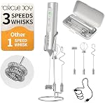 CIRCLE JOY Electric Milk Frother Handheld with 3 Speeds & Detachable Whisks | Stand and Storage Box, Rechargeable Coffee Frother Wand Drink Mixer Foam Maker for Latte, Cappuccino, Matcha, Black