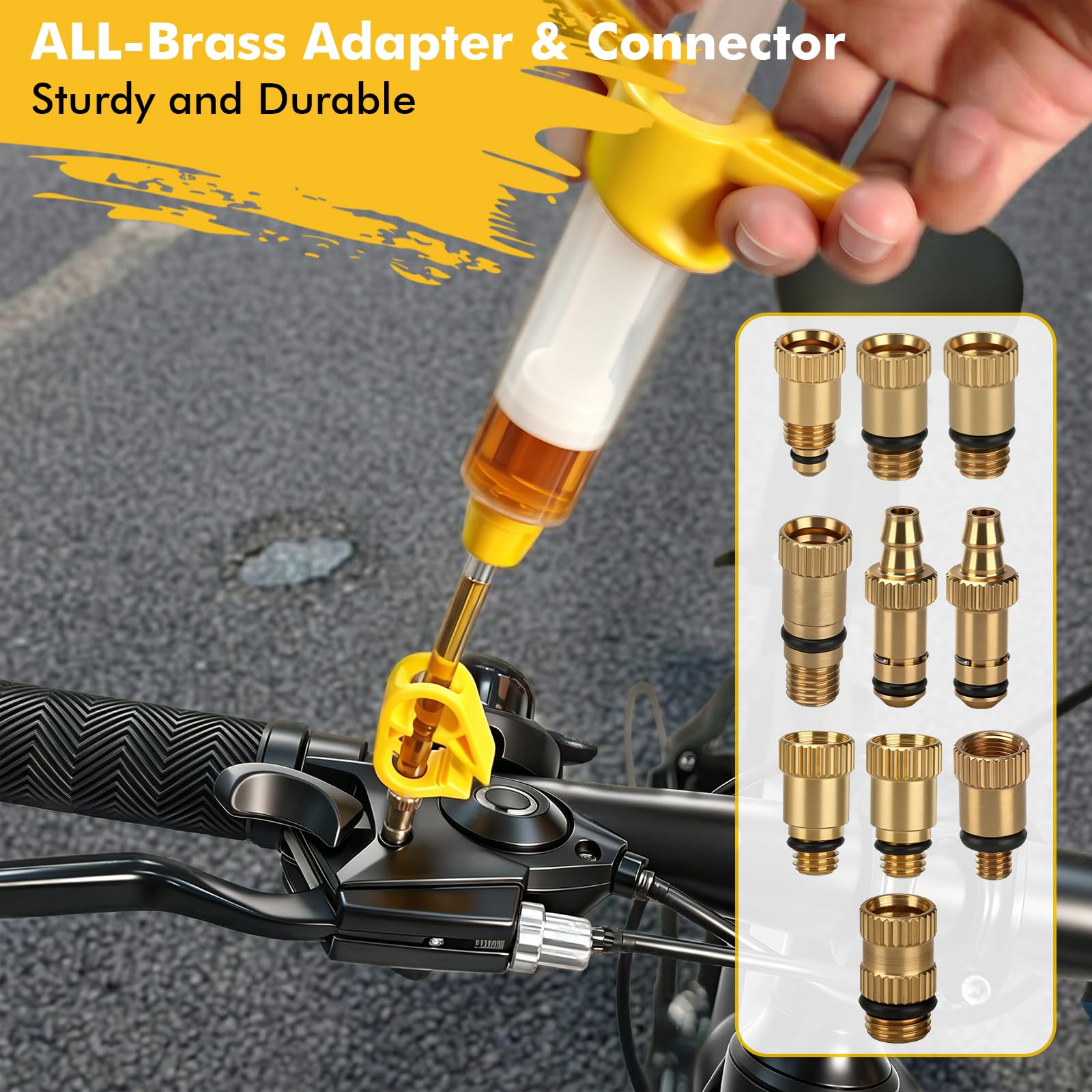Kit di sfiato per freni Shimano Magura Tektro, con adattatori in ottone, istruzioni per lo sfiato idraulico, kit di servizio, freni a disco, sfiato