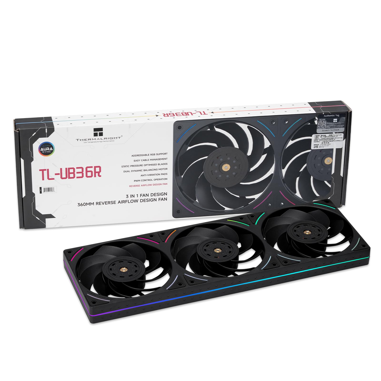 TL-UB36R Ventole per case PC a telaio singolo da 360 mm - Ventole PWM 2150 RPM | Illuminazione ARGB | Flusso d'aria elevato | Ventole di raffreddamento a cavo modulare singolo, per telaio e