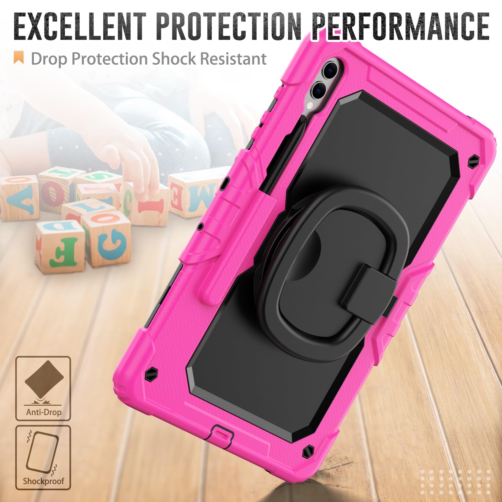 Custodia protettiva per tablet PC, resistente, antiurto, in TPU, compatibile con Samsung Galaxy Tab S9 Plus 12,4 pollici modello 2023 (SM-X810/X816/X818), custodia per bambini, maniglia girevole a 360