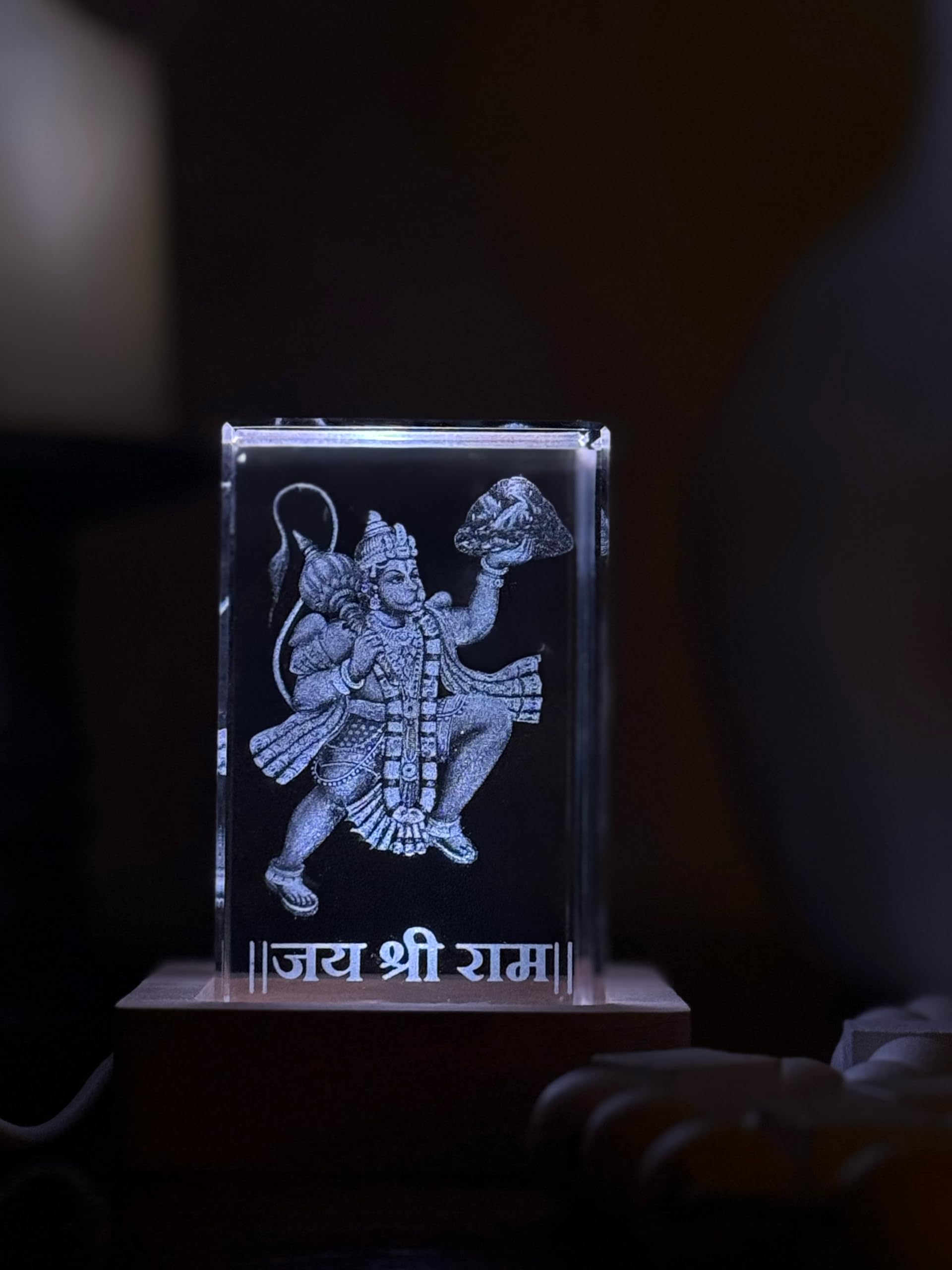 3D Crystal Hindu Gods Ganesh Ji Idol Murti Hanuman G Mulitcolor Led Lamp Light for Home Mandir with Wooden Base Hindu Collectible Figurines for New Home Base Not Included (LED Wooden Base Light)