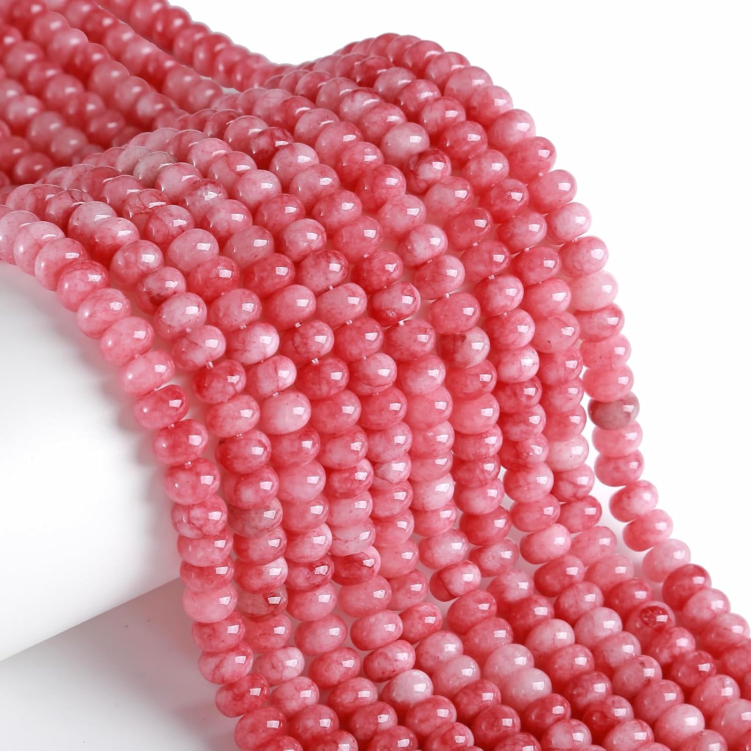 76pcs 5x8mm Natural Pink Jade Stone Rondelle Spacer Loose Beads Abacus Disk Stone Round Loose Gemstone Beads for Jewelry Making DIY Bracelet Necklace